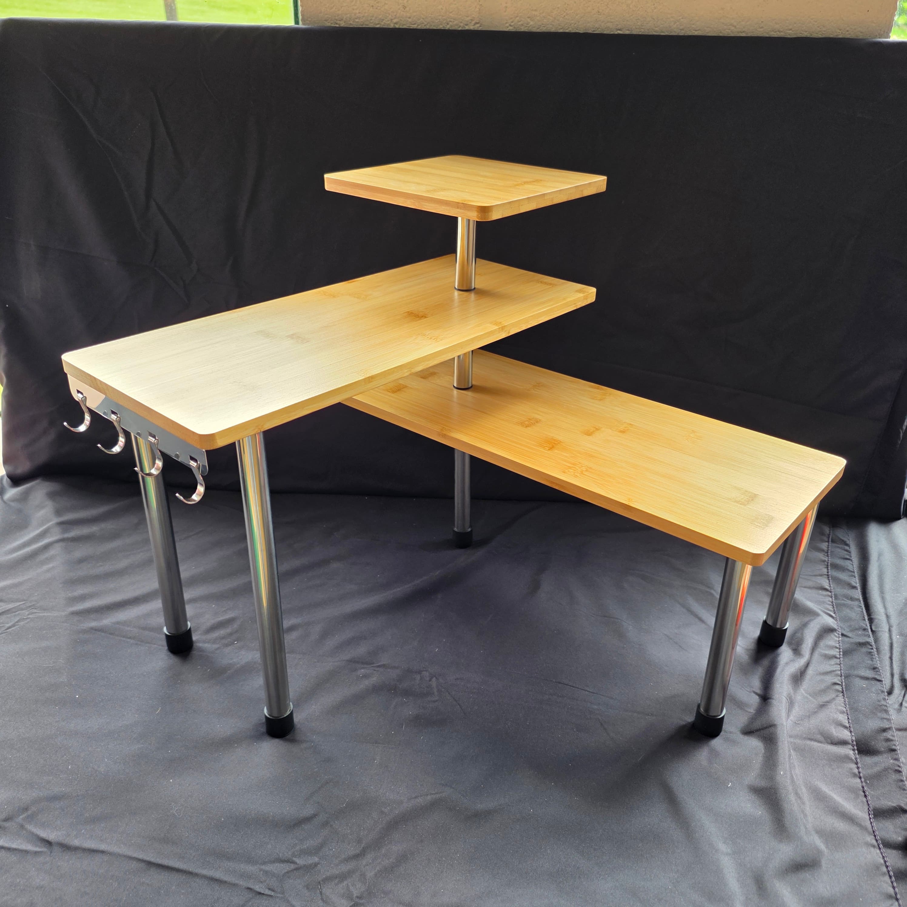 Chrome & Wood Counter Top Corner Shelf