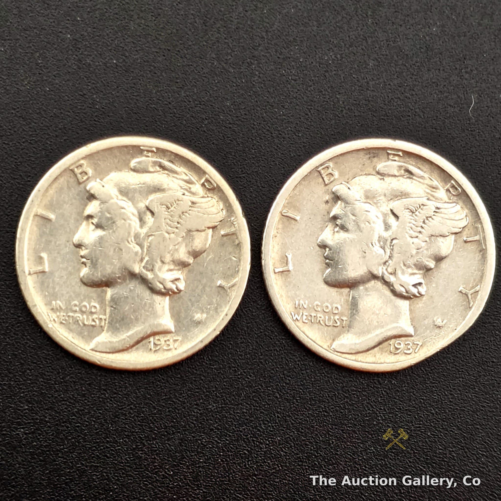 1937 & 1937-S Mercury Dimes, Pair, 90% Silver