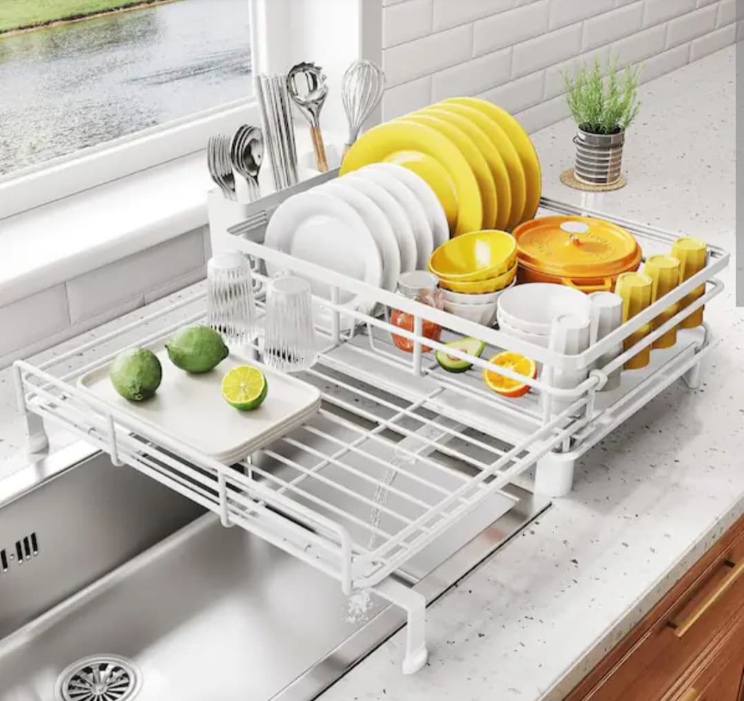 Extendable Dish Rack, Large, Stainless Steel (White)