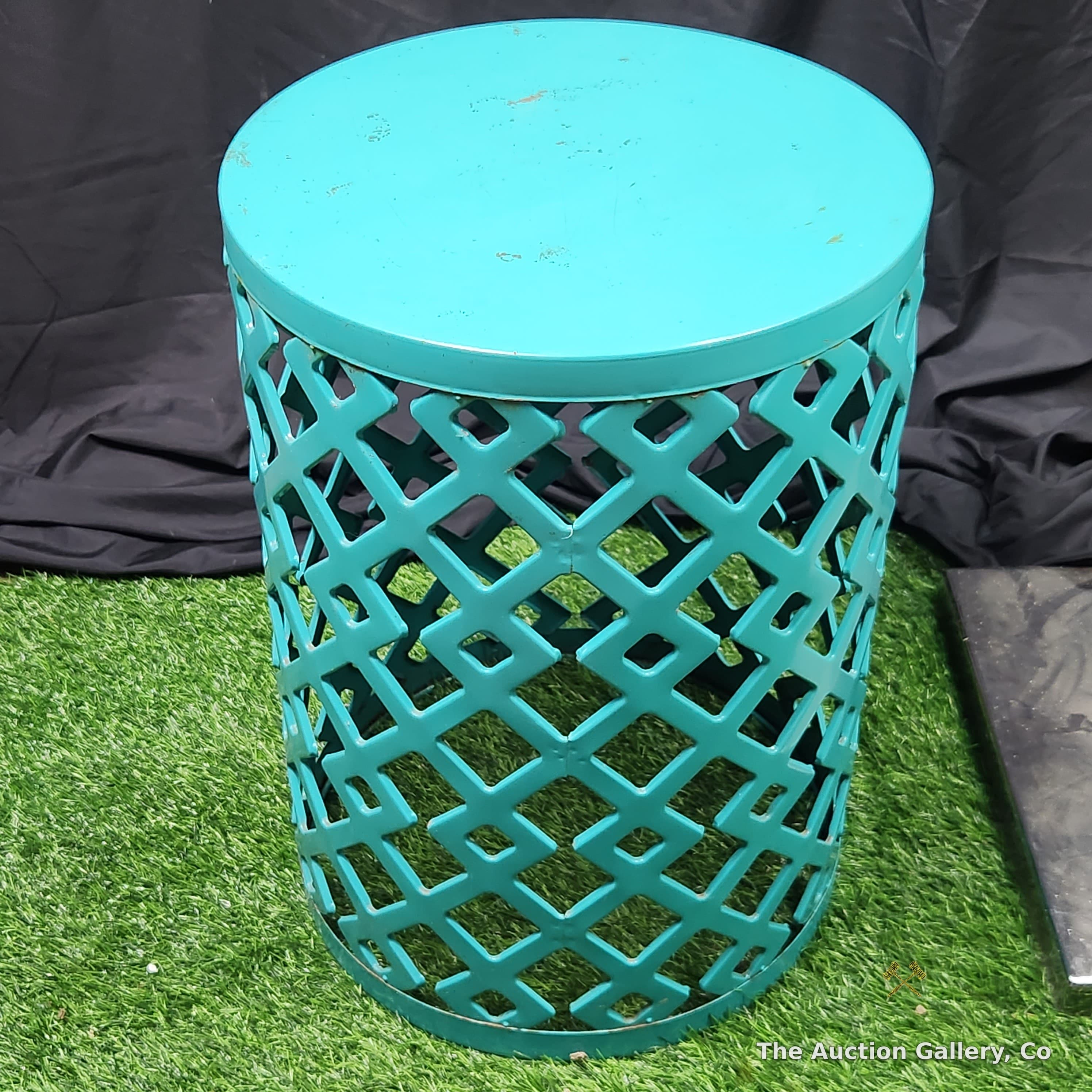 Turquoise Metal Lattice Garden Stool / Side Table