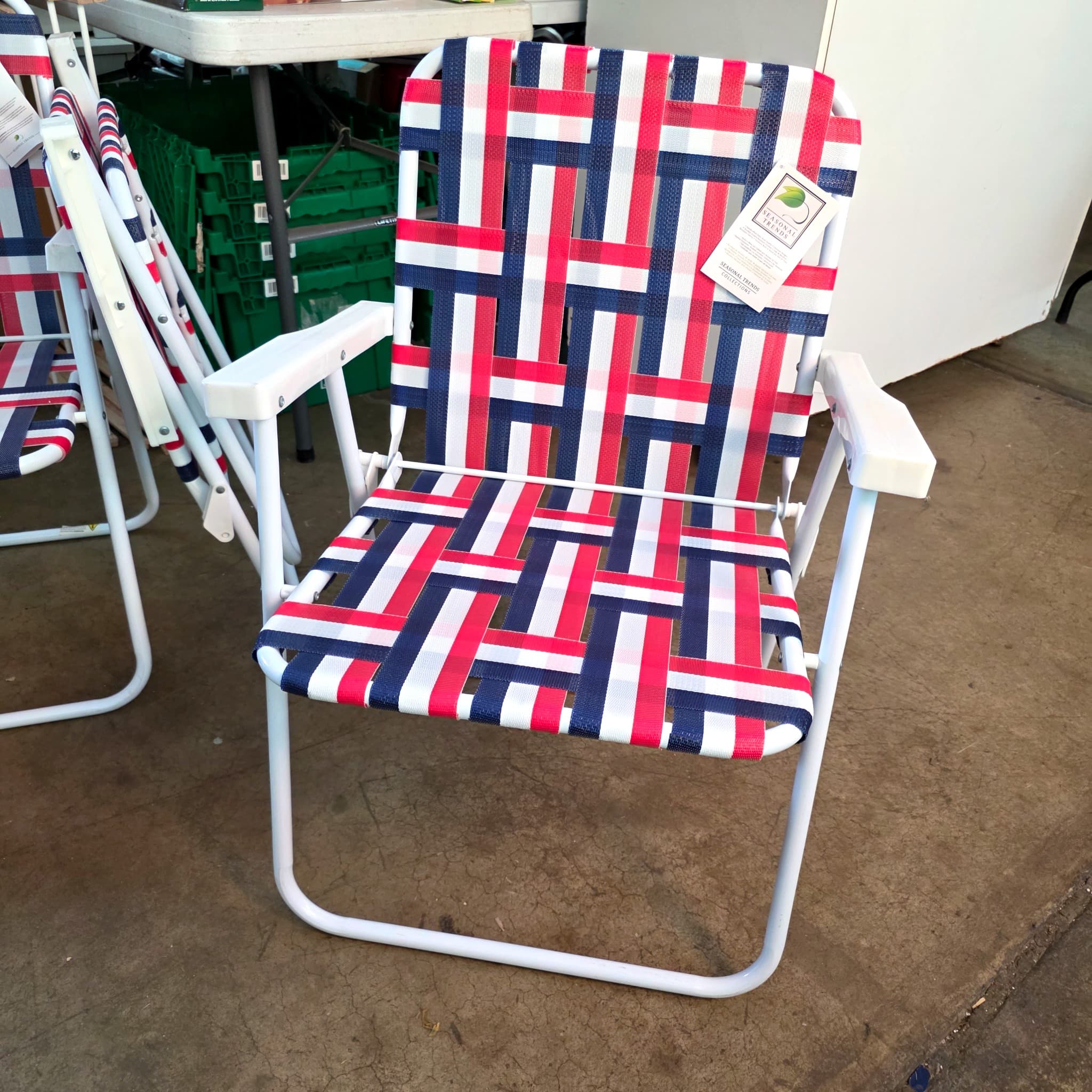 Folding Lawn Chair, Red White Blue Woven