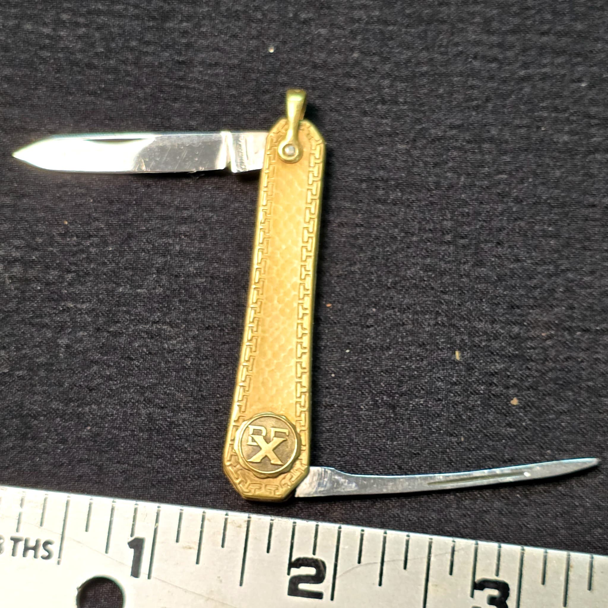 Vintage 9k GOLD Rexall Rx Watch Fob Pocket Knife, Colonial Knife Co., 1940s