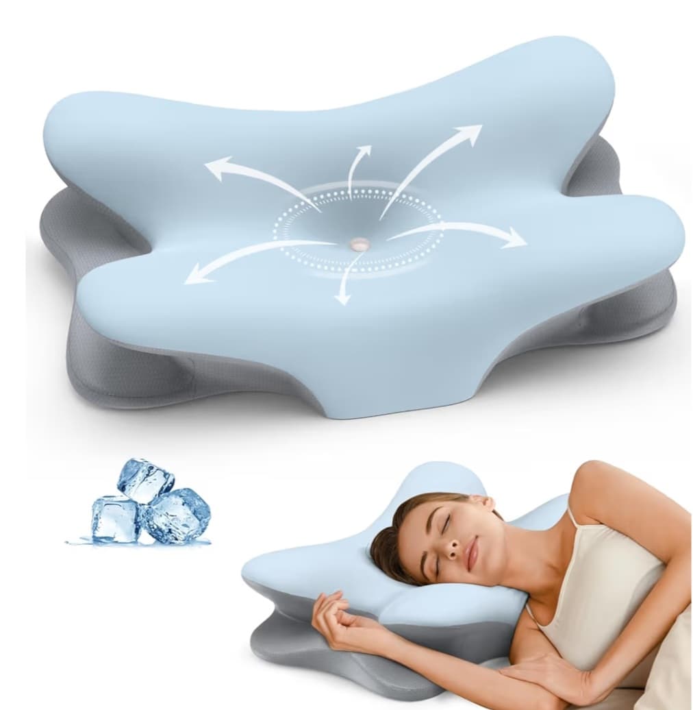 Cooling Cervical Neck Pillow - All Sleep Positions (Blue/Grey)