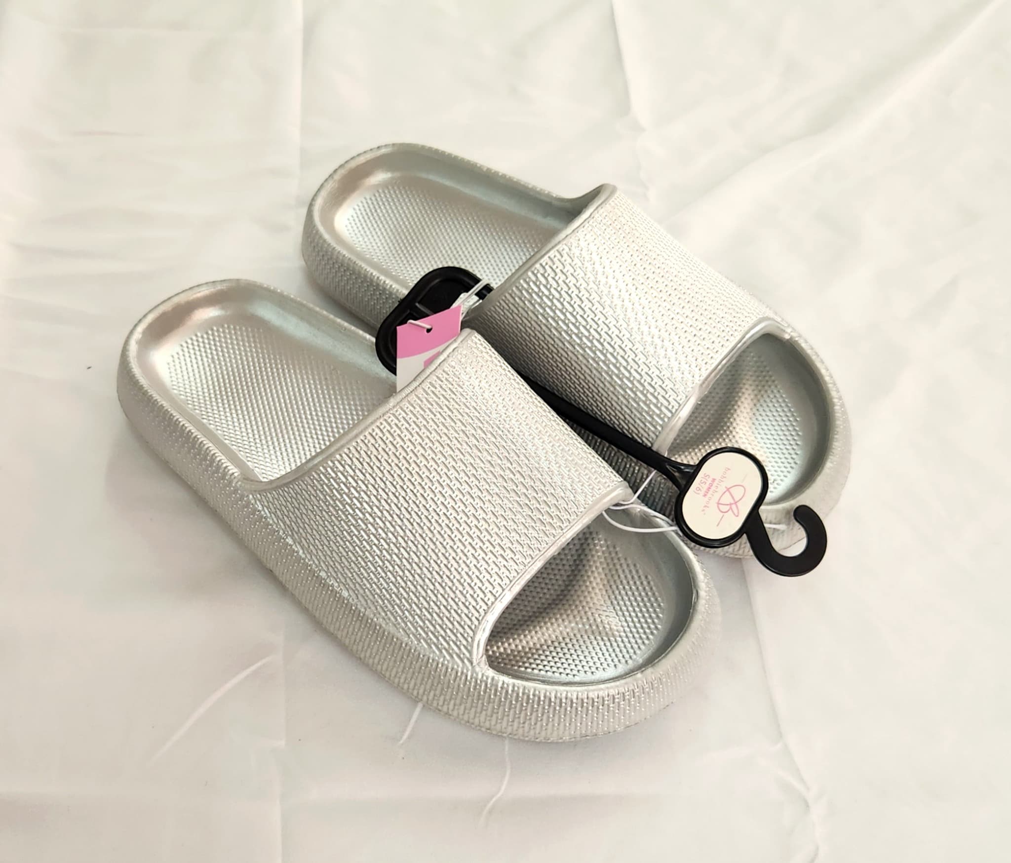 Women's Silver Slide Sandals, Size 5/6, Brand New