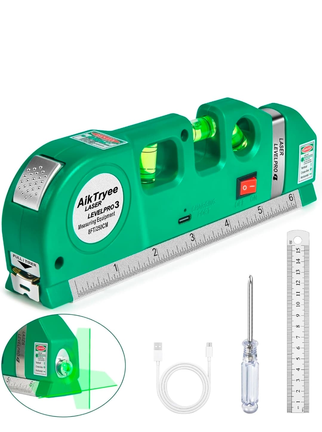 Level Tool Laser Level Leveler tool Cross Line Vertical and Horizontal Line with USB Rechargeable for Picture Hanging cabinets Tile Walls.