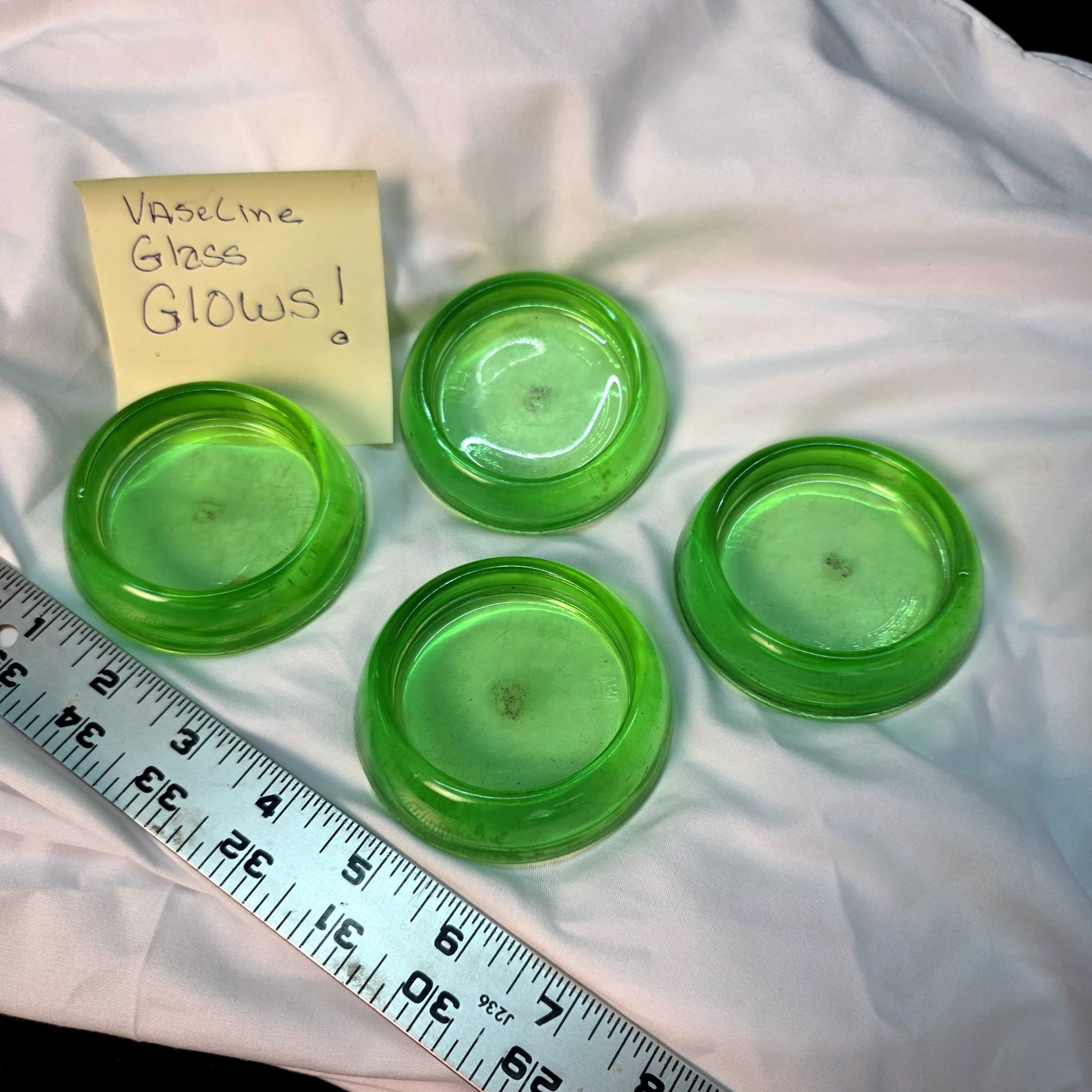 Vintage Uranium Vaseline Glass Furniture Sliders, Set of 4