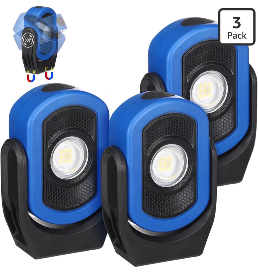 LED Rechargeable Work Lights (3 Pack) - Magnetic - Waterproof - Tripod Socket - 360Β° Handle Rotation