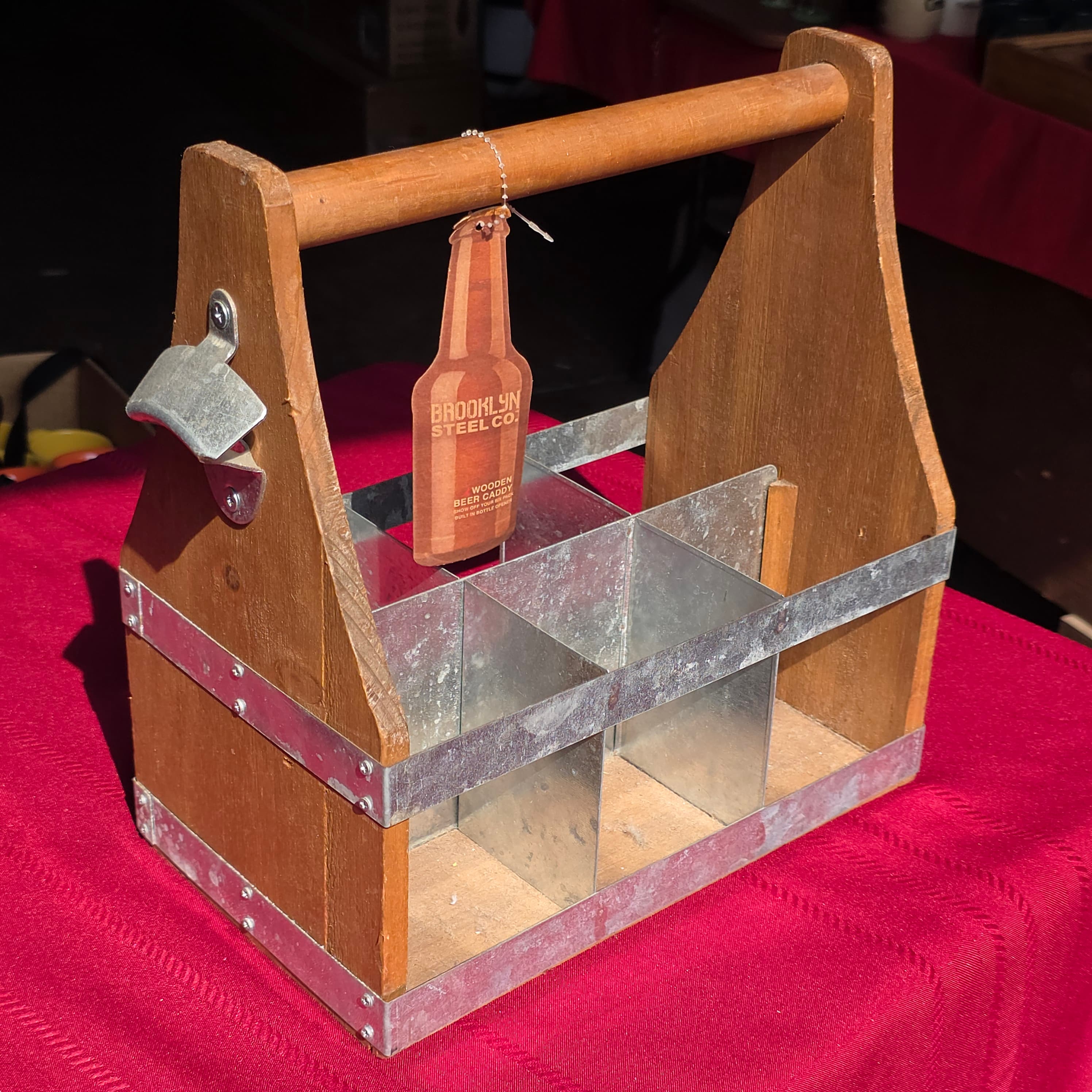 Brooklyn Steel Co. Wooden Beer Caddy with Bottle Opener