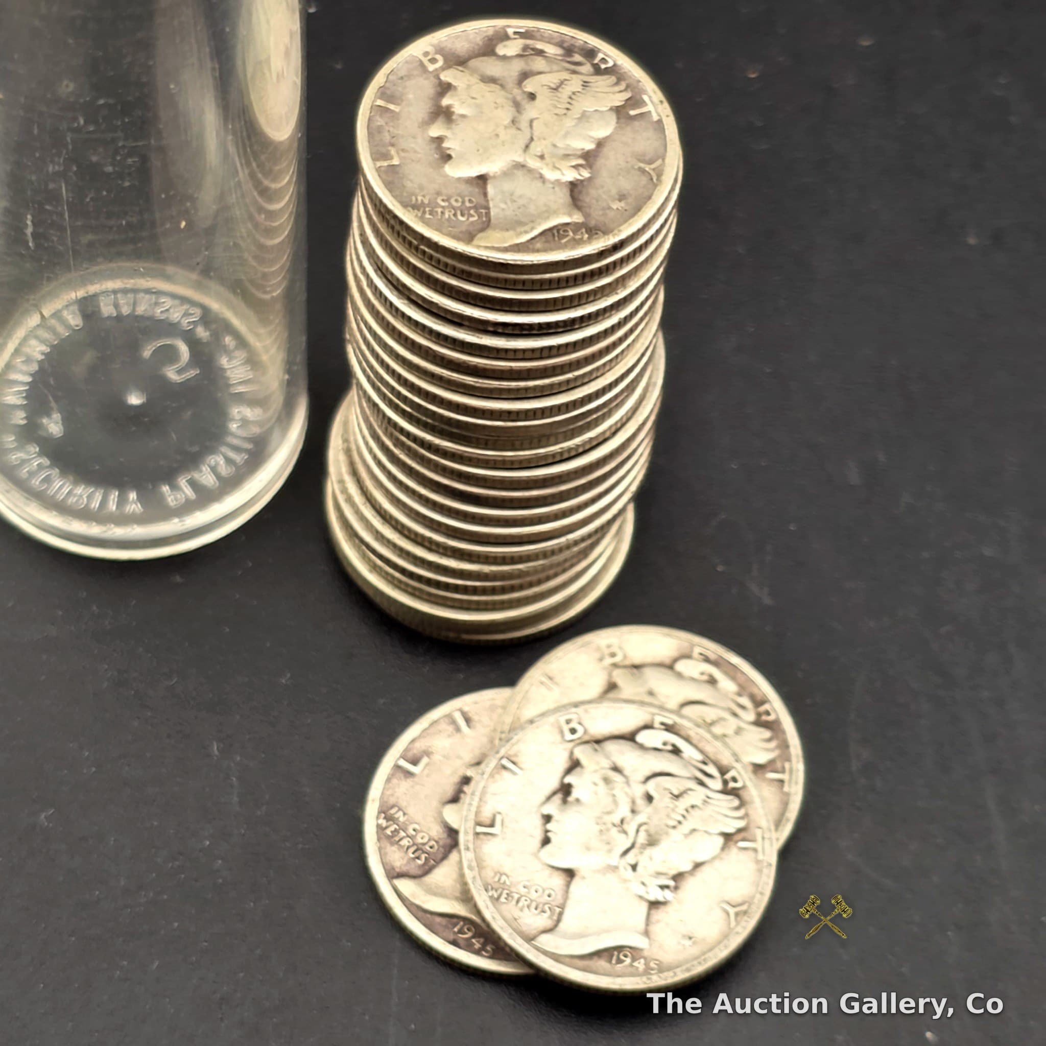 1945 Mercury Silver Dimes, Half Roll of 25 โ 90% Silver