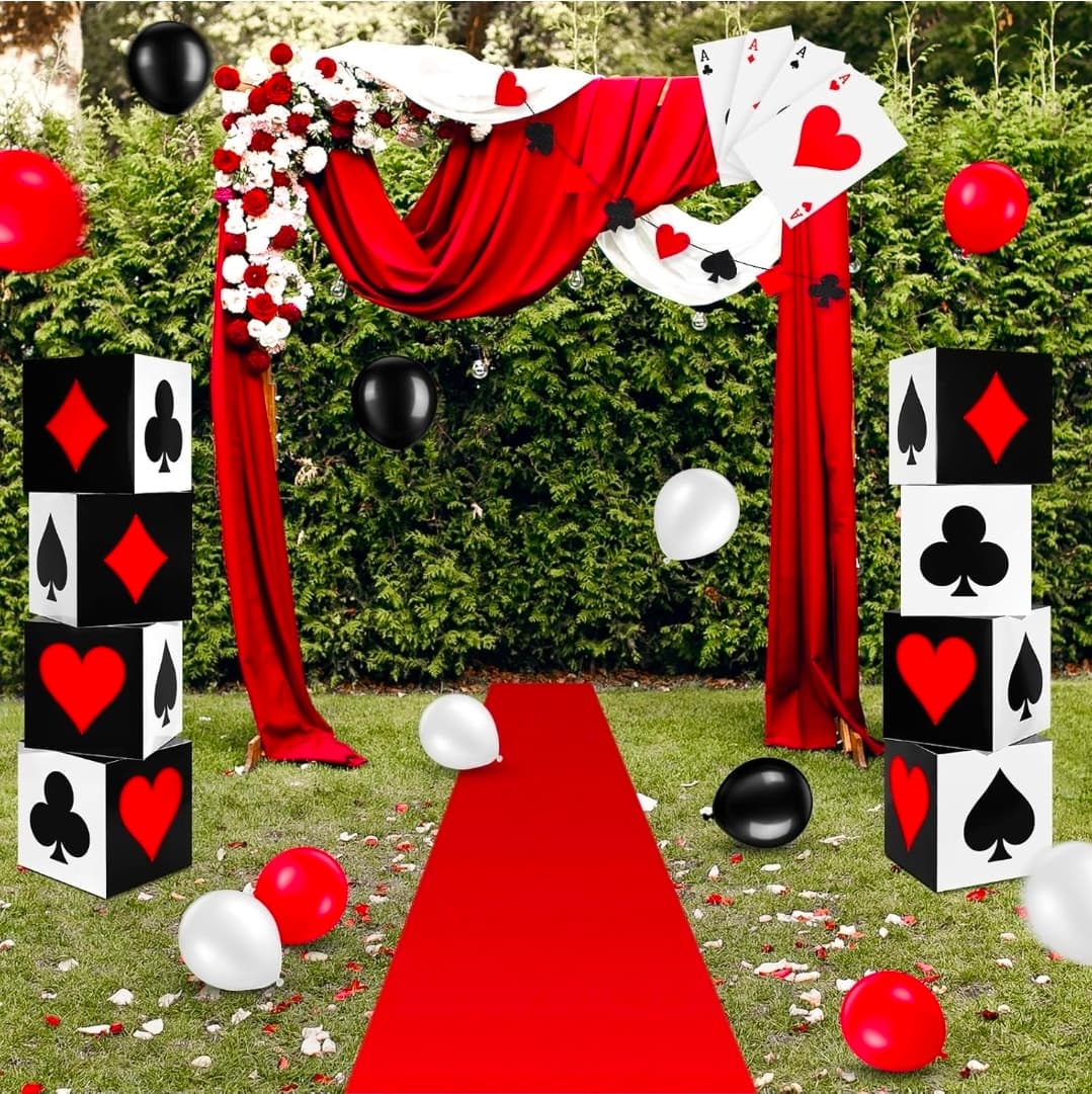 52 Pcs Casino Themed Decorations Set Las Vegas Game Night Entryway Door Party Decor 8 Pcs 12 Inch Large Poker Boxes 8 Jumbo Poker Cards 30 Pcs Balloon Aisle Runners for Birthday Celebration