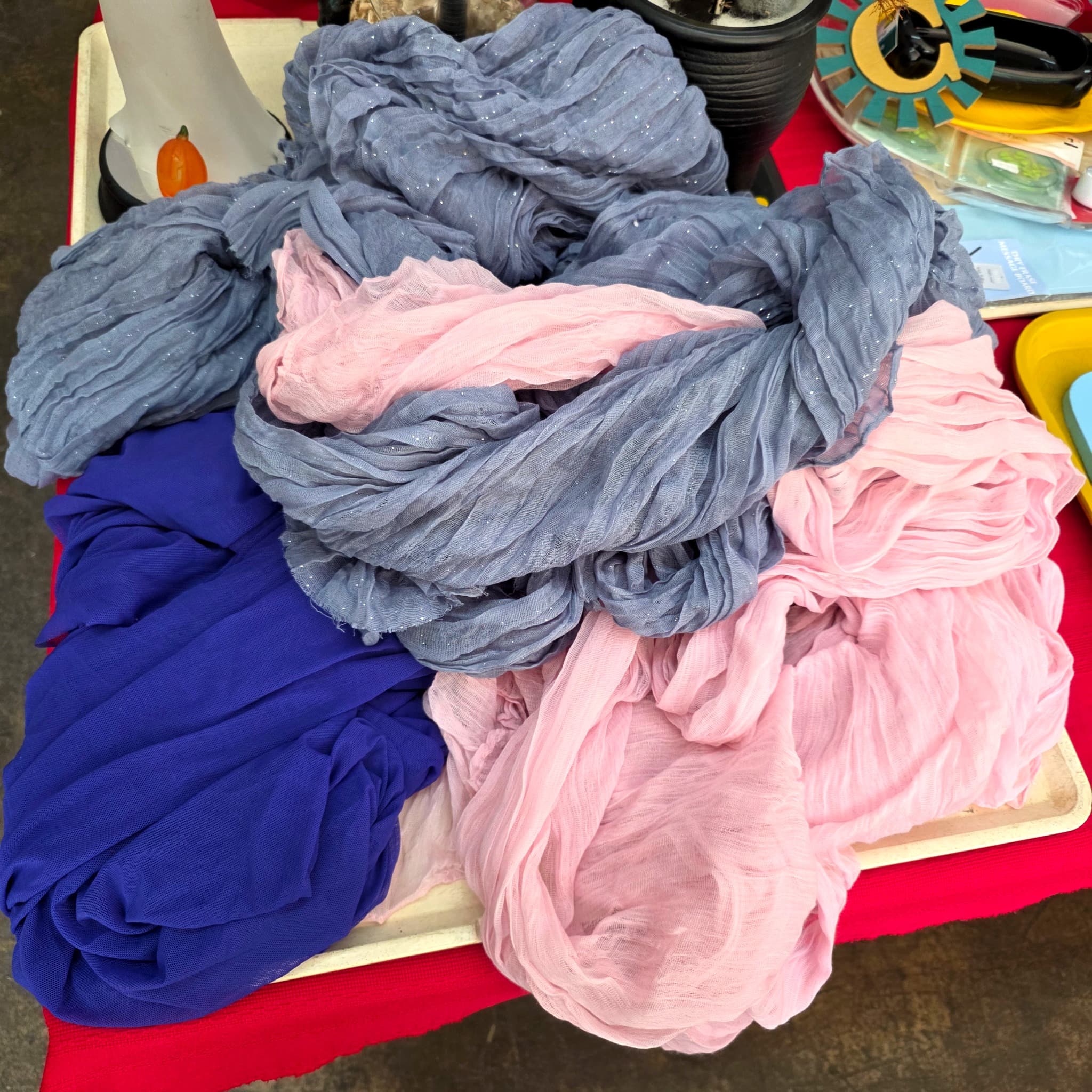 Tray of Fabric Scarves, Large Sized โ Brand New
