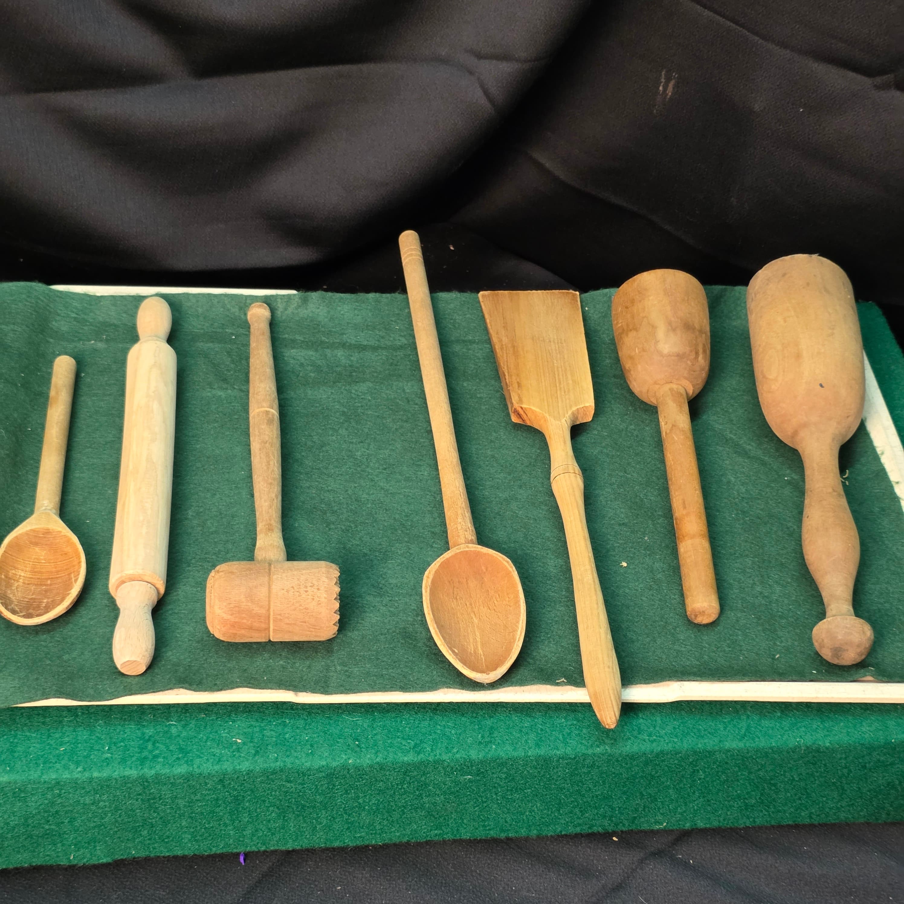 Vintage Wooden Kitchen Utensils, Set of 7