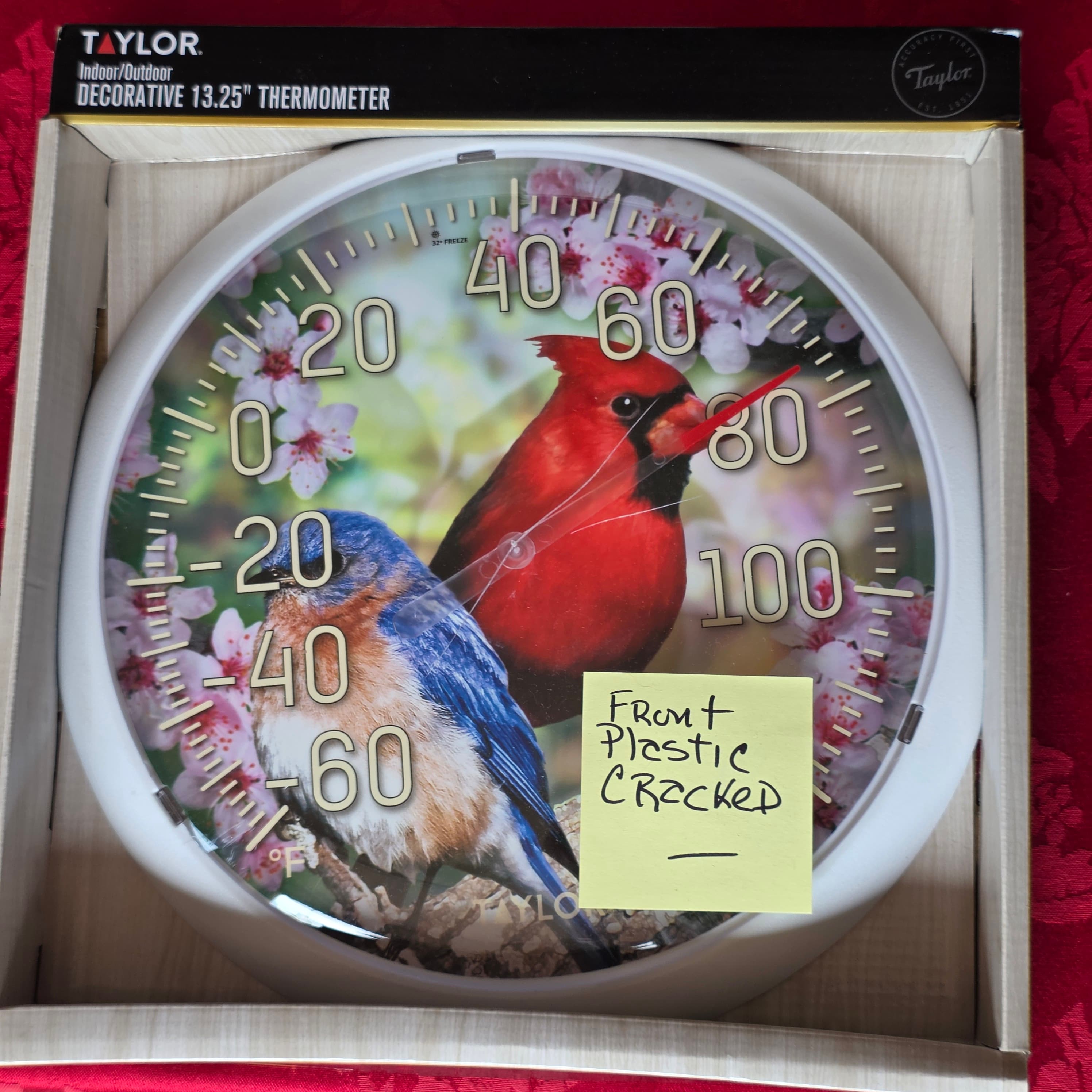 Indoor outdoor 13.25 in cardinal thermometer