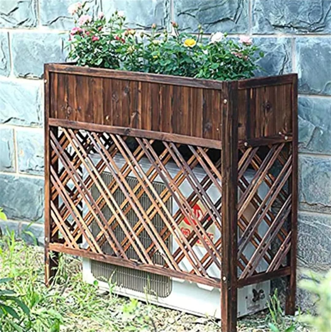 Weathered Cedar Wooden Raised Patio Planter w/Liner 35.5" x 36.25" x 12.75"