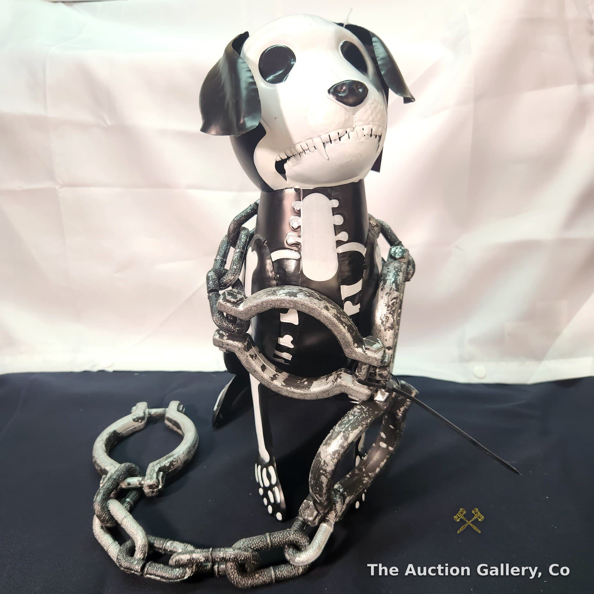 Red Shed Halloween 15.5" Skeleton Dog Figurine with Chain Leash, New with Tags