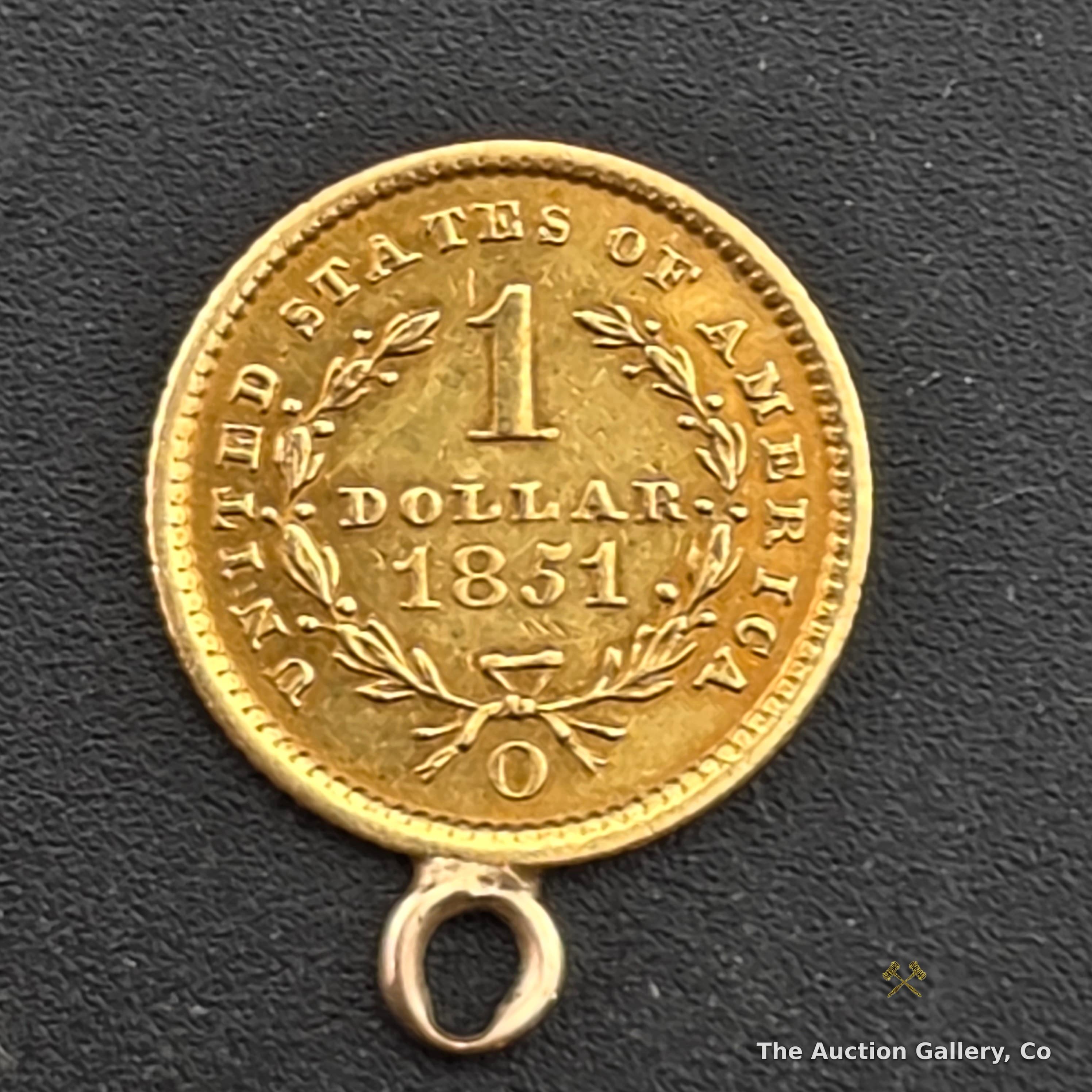 1851-O Liberty Head Gold Dollar Coin Pendant