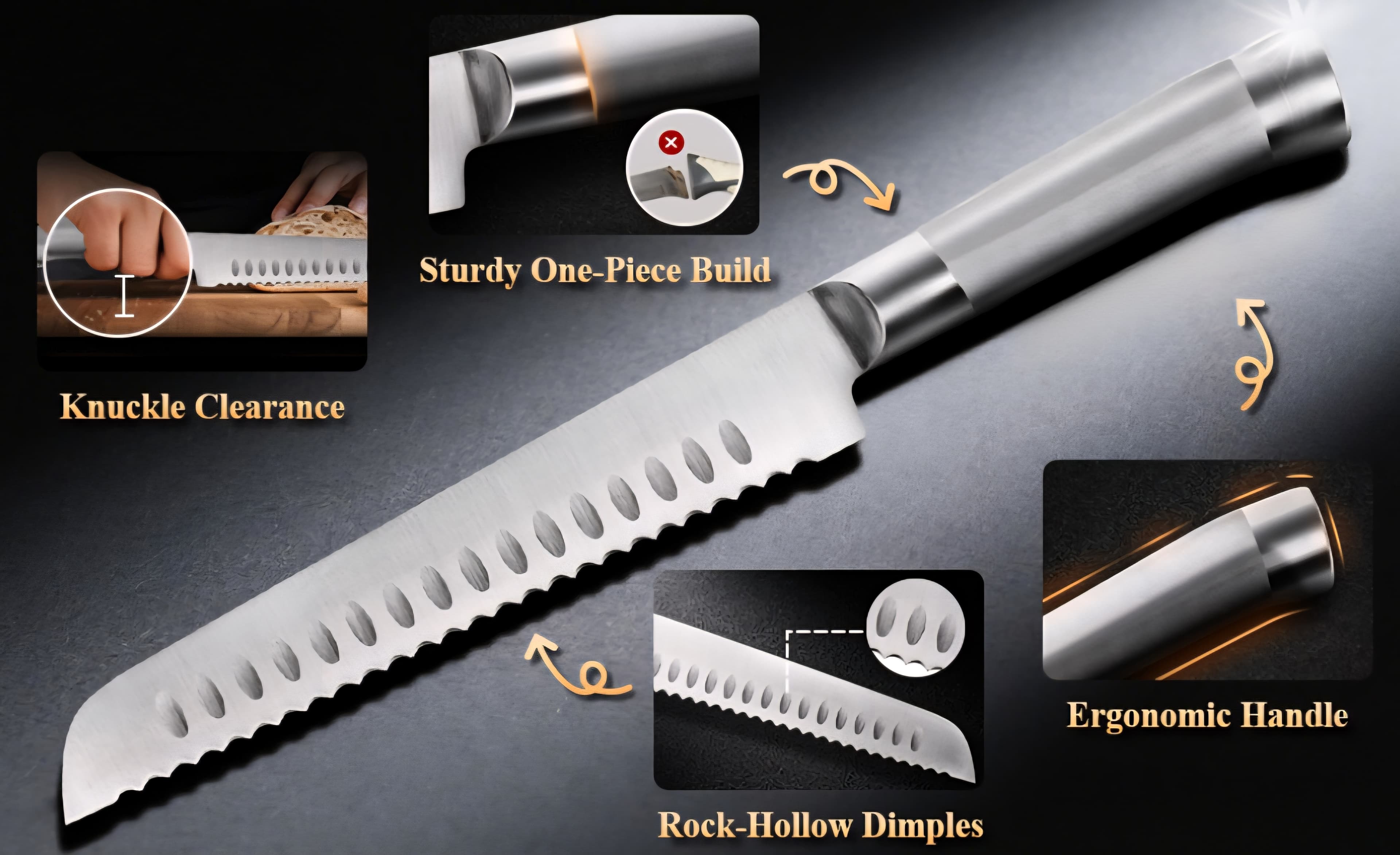 Premium Serrated Bread Knife, 8" Blade, Brand New