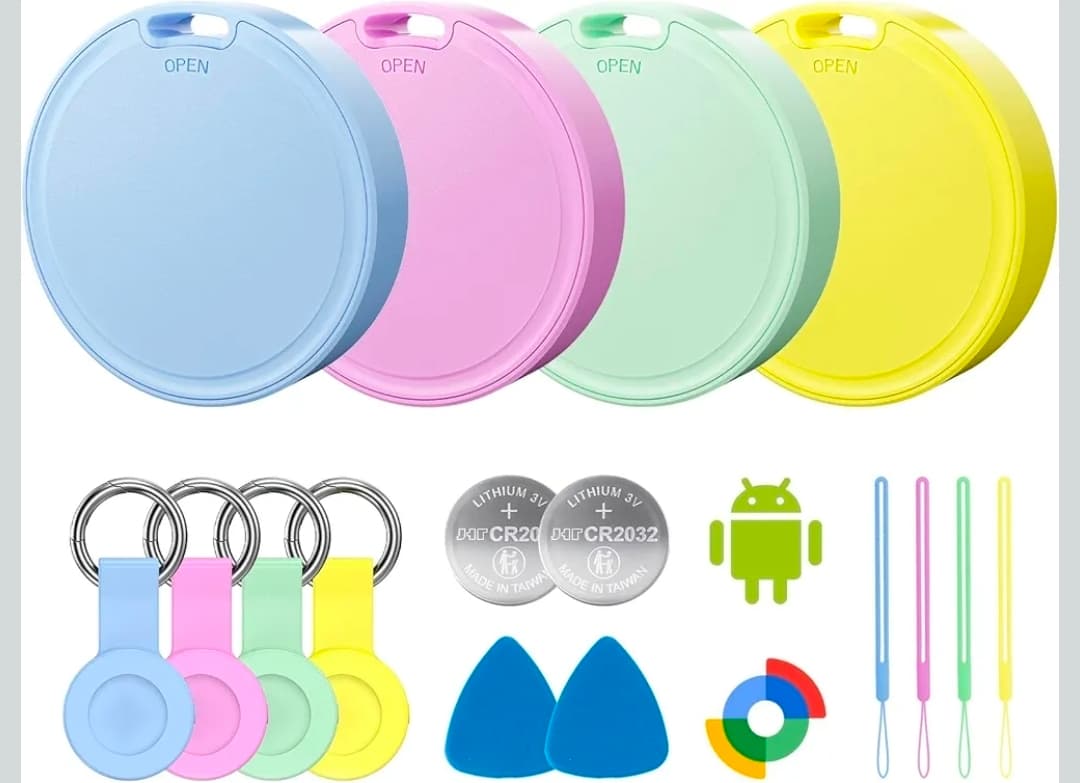 Air Tags for Android,Air Tags-4 Pack Android,Air Tracker Tags with 4 Case,2 Year Battery Life,Google Find Trackers for Google'S Find Hub App,IP65 Waterproof Luggage Tracker for Key,4 Colour