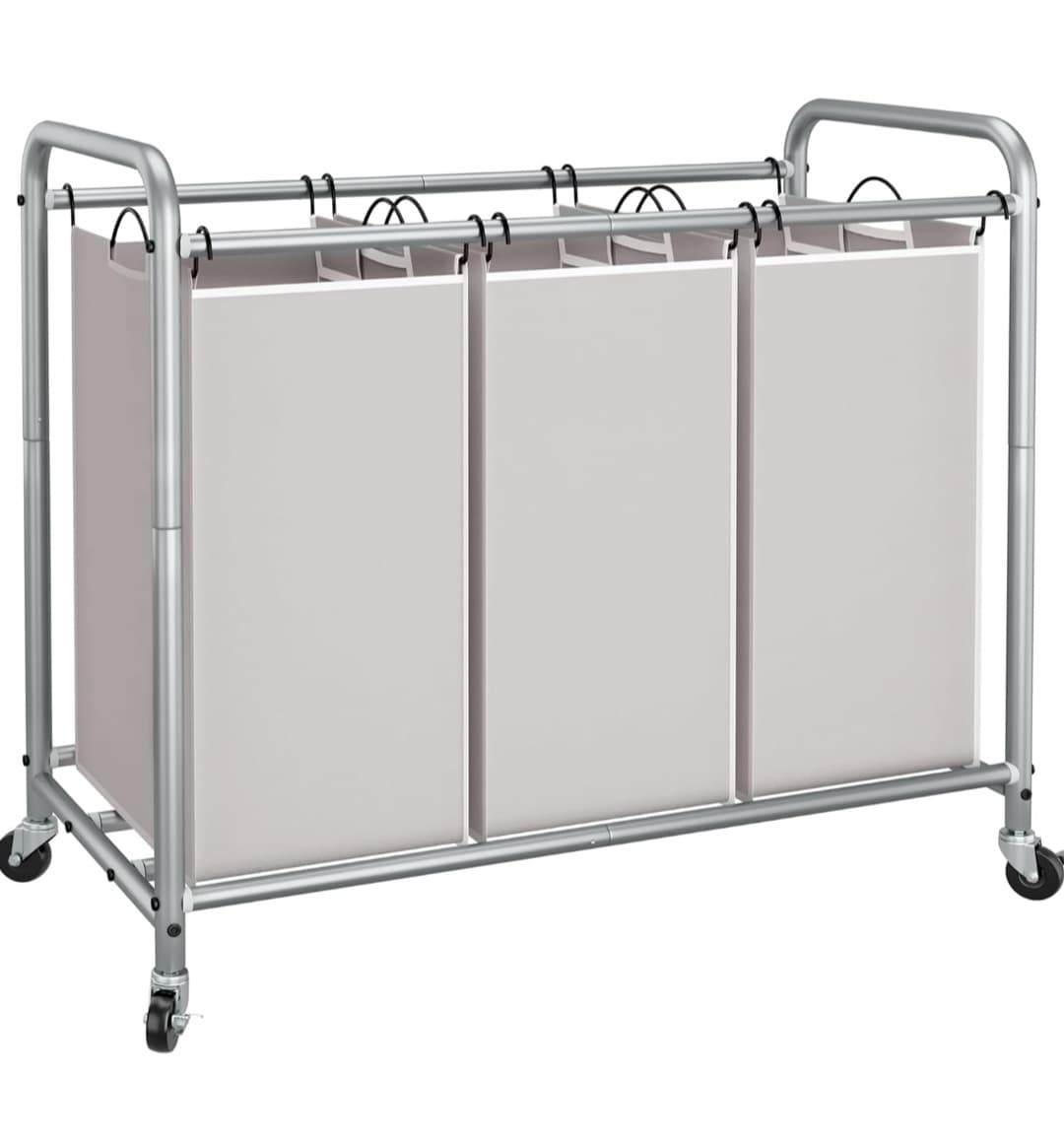 3 Section Laundry Sorter, 35.6 Gal (135 L) Laundry Hamper Cart with Heavy Duty Rolling Lockable Wheels and Removable Bags