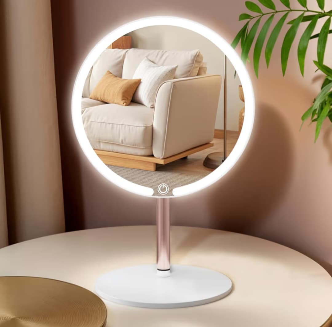 LED Light Ring Makeup Mirror, Adjustable Brightness, 3 Color Settings