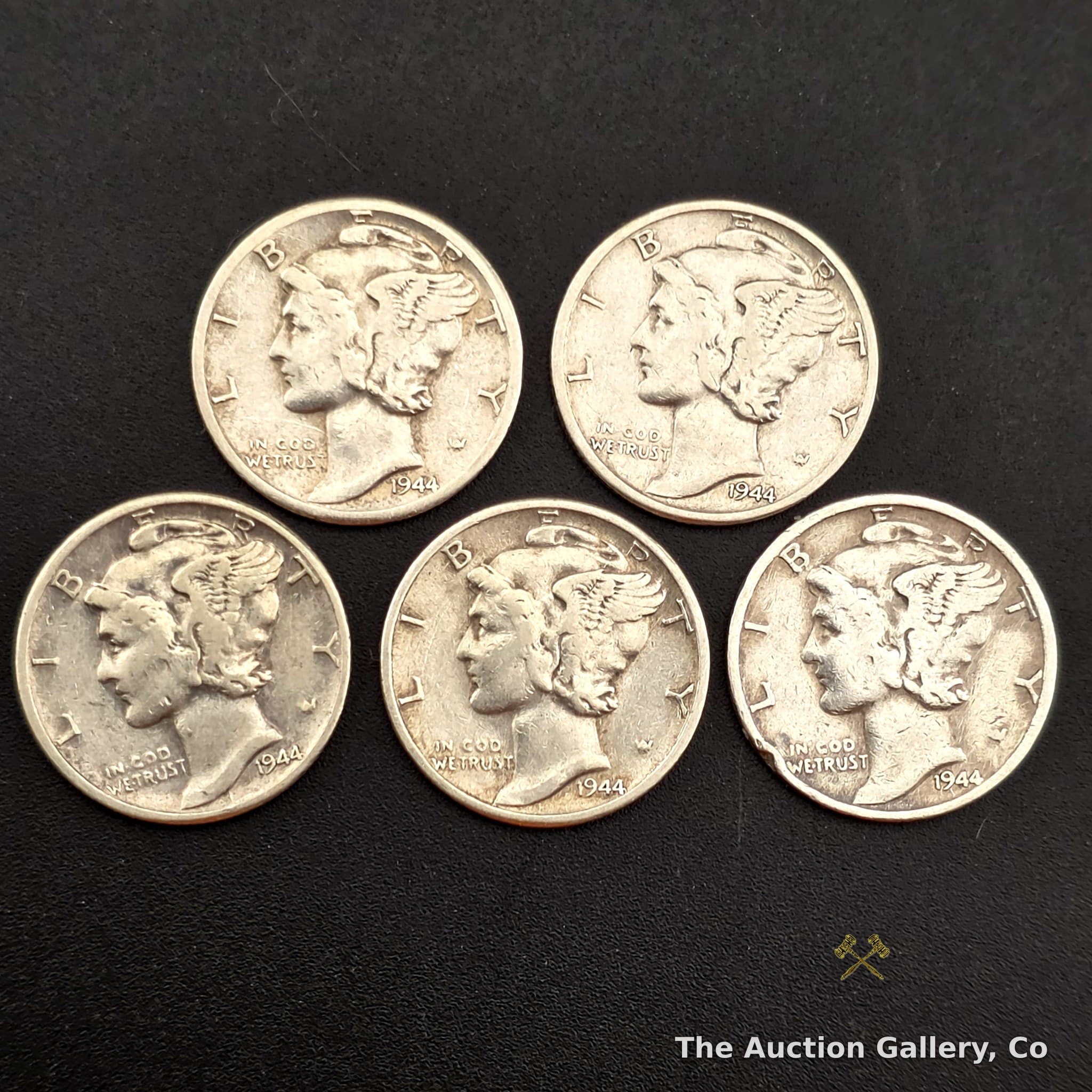 1944 Mercury Dime 90% Silver, Lot of 5