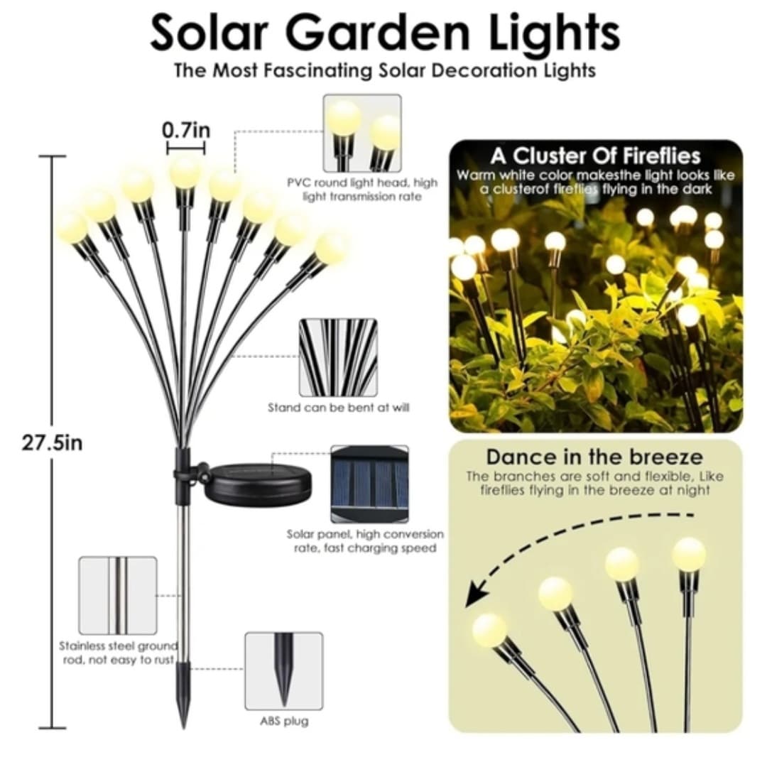 Solar LED Garden Lights (2 Pack) - IP65 Waterproof - Rain/Snow Resistant