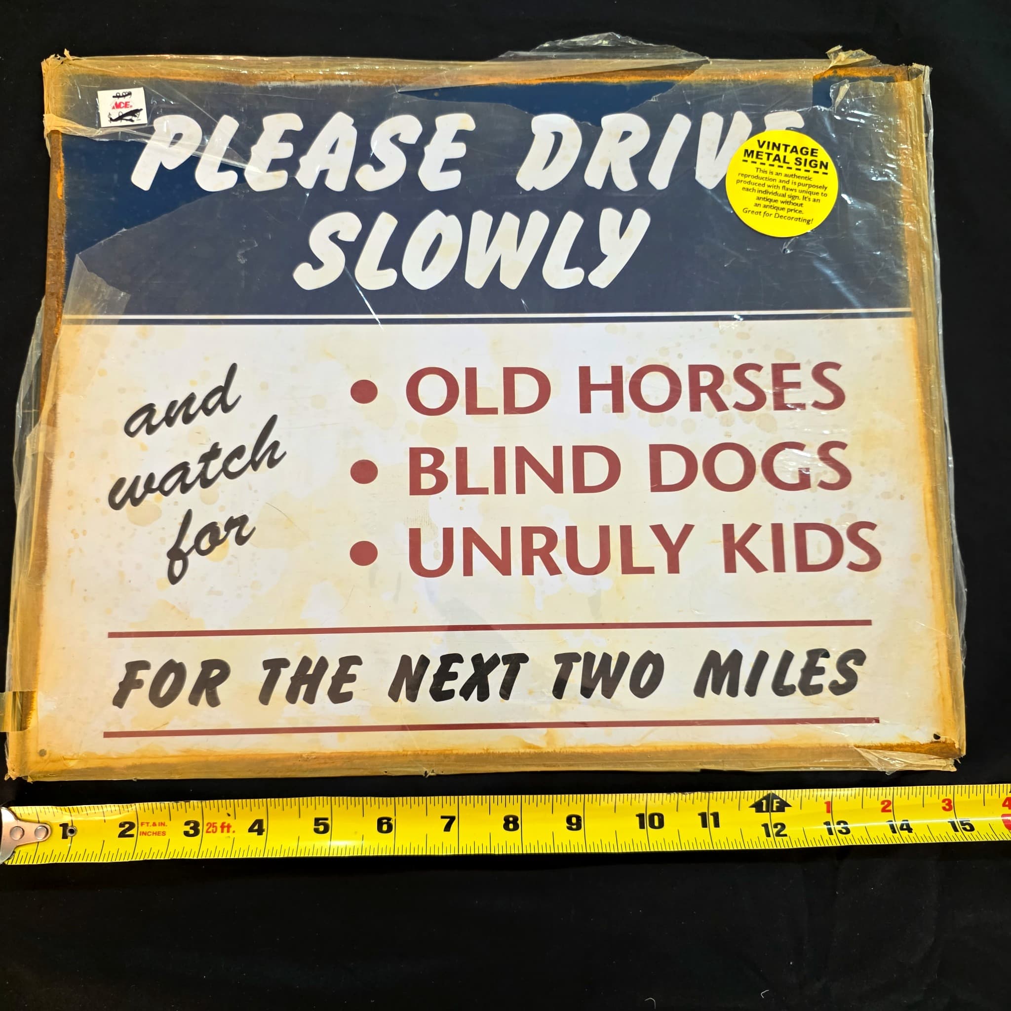 "Please Drive Slowly" Vintage-Style Metal Sign, 15x12
