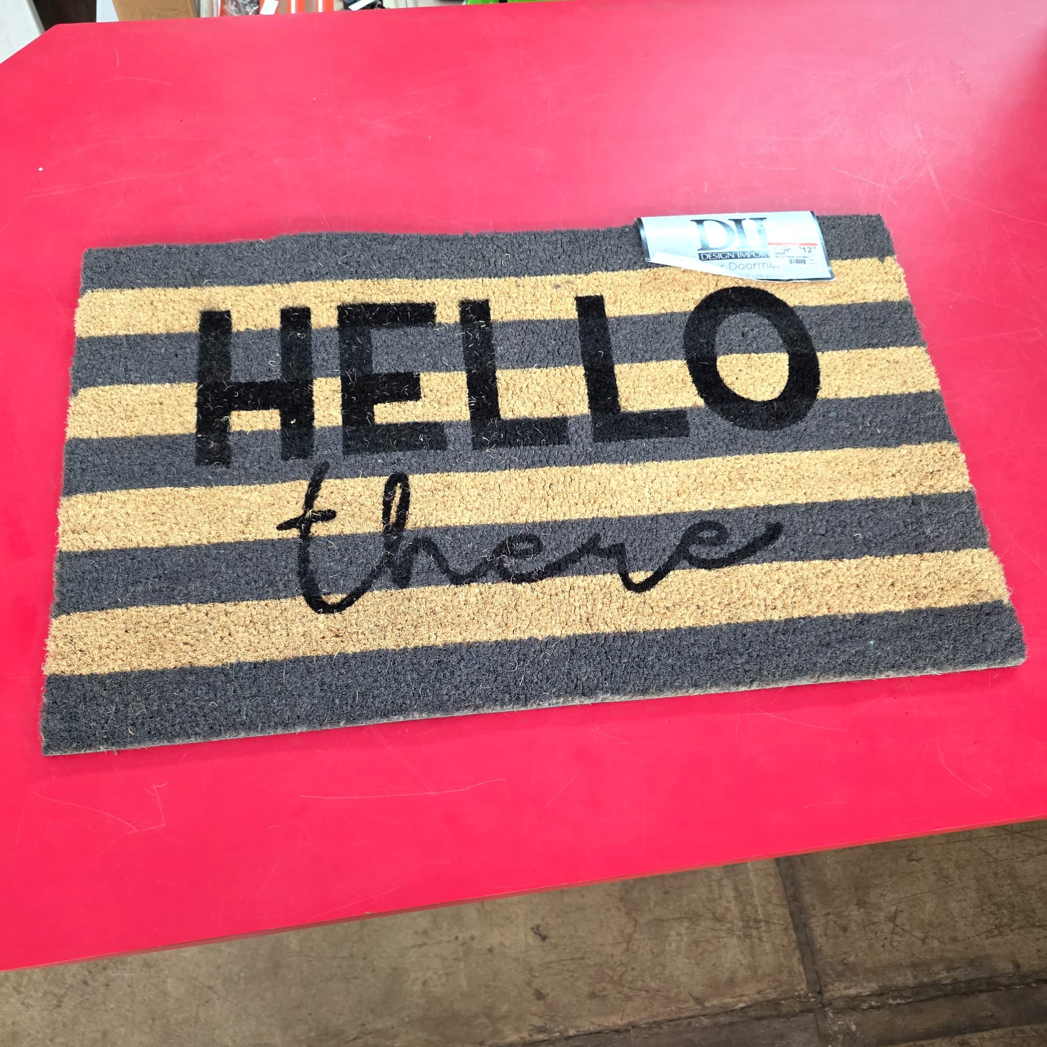 Design Imports "Hello There" Striped Coir Doormat, 18x30