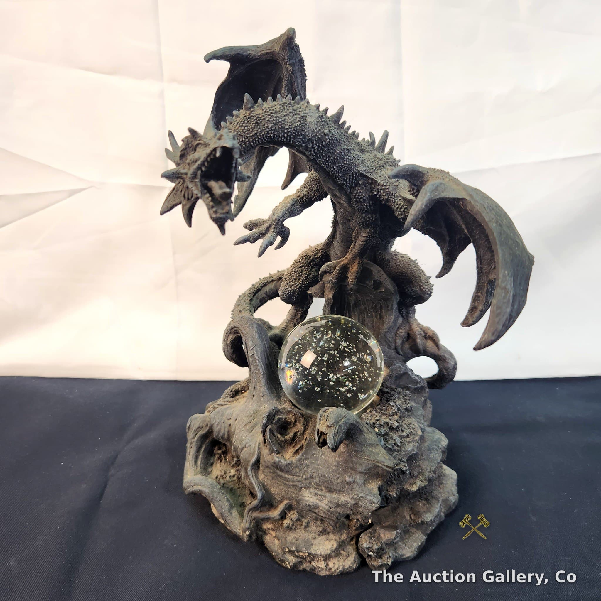 Dragon Figurine with Light-Up Crystal Ball, Resin