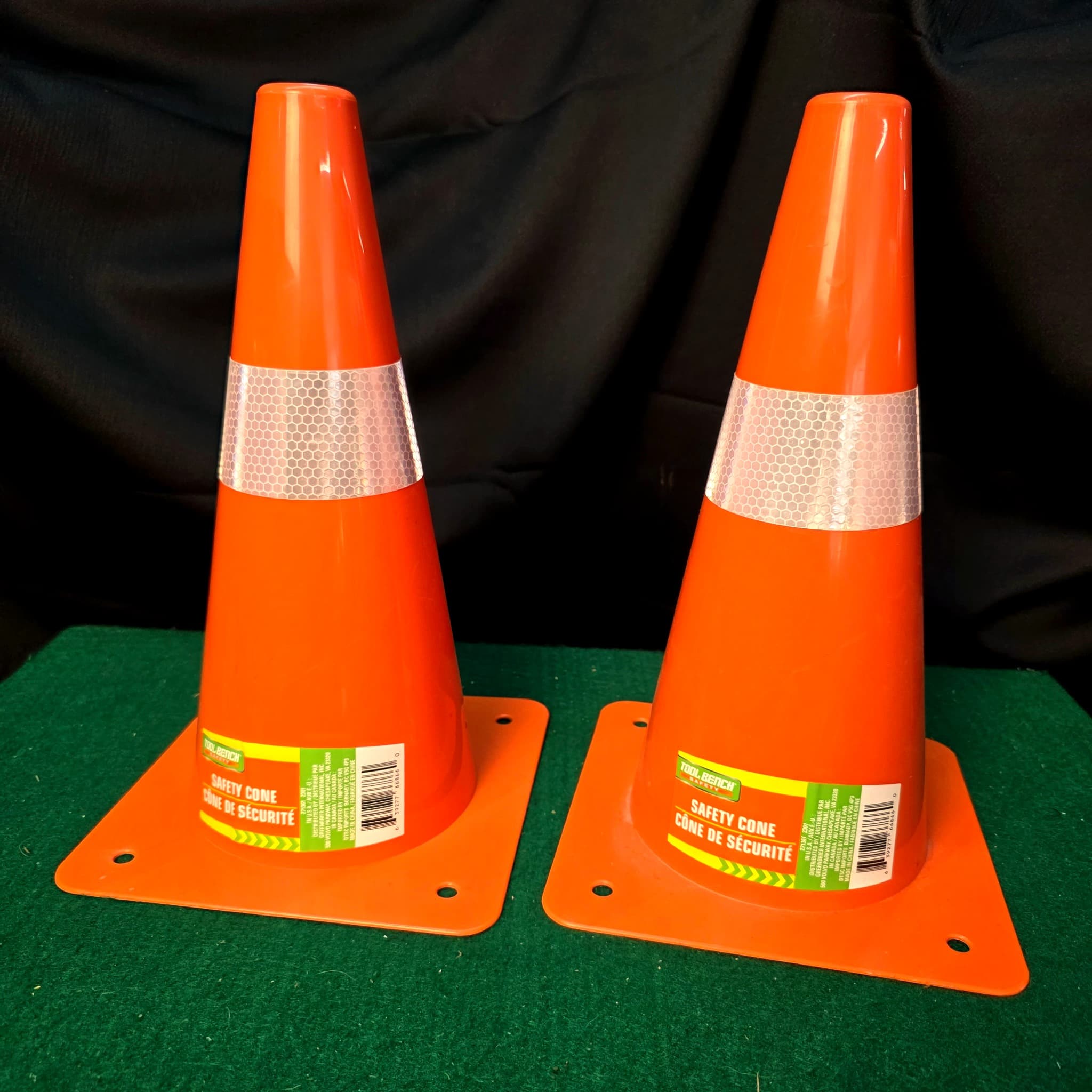 Tool Bench Safety Cones, Set of 2, Reflective Band