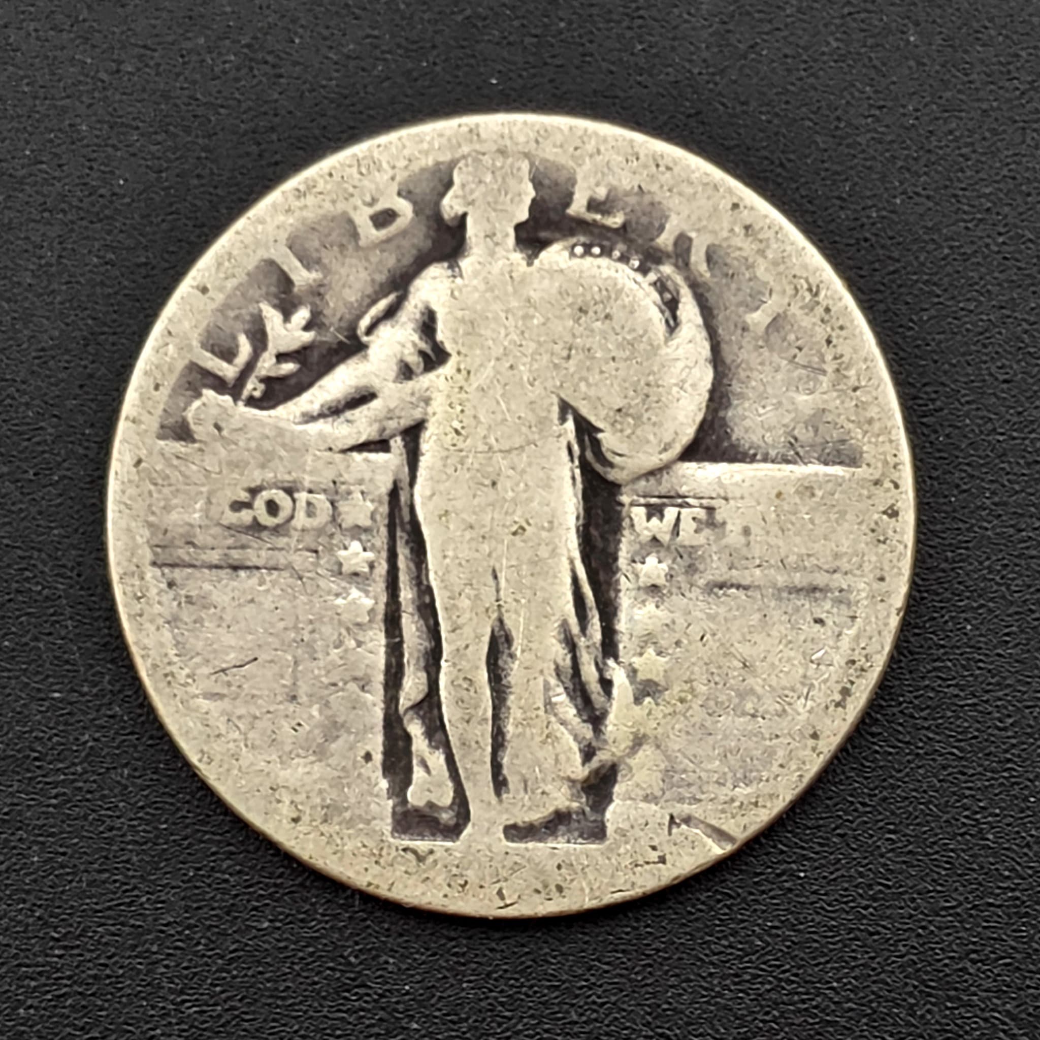 Standing Liberty Silver Quarter, 90% Silver, Date Worn