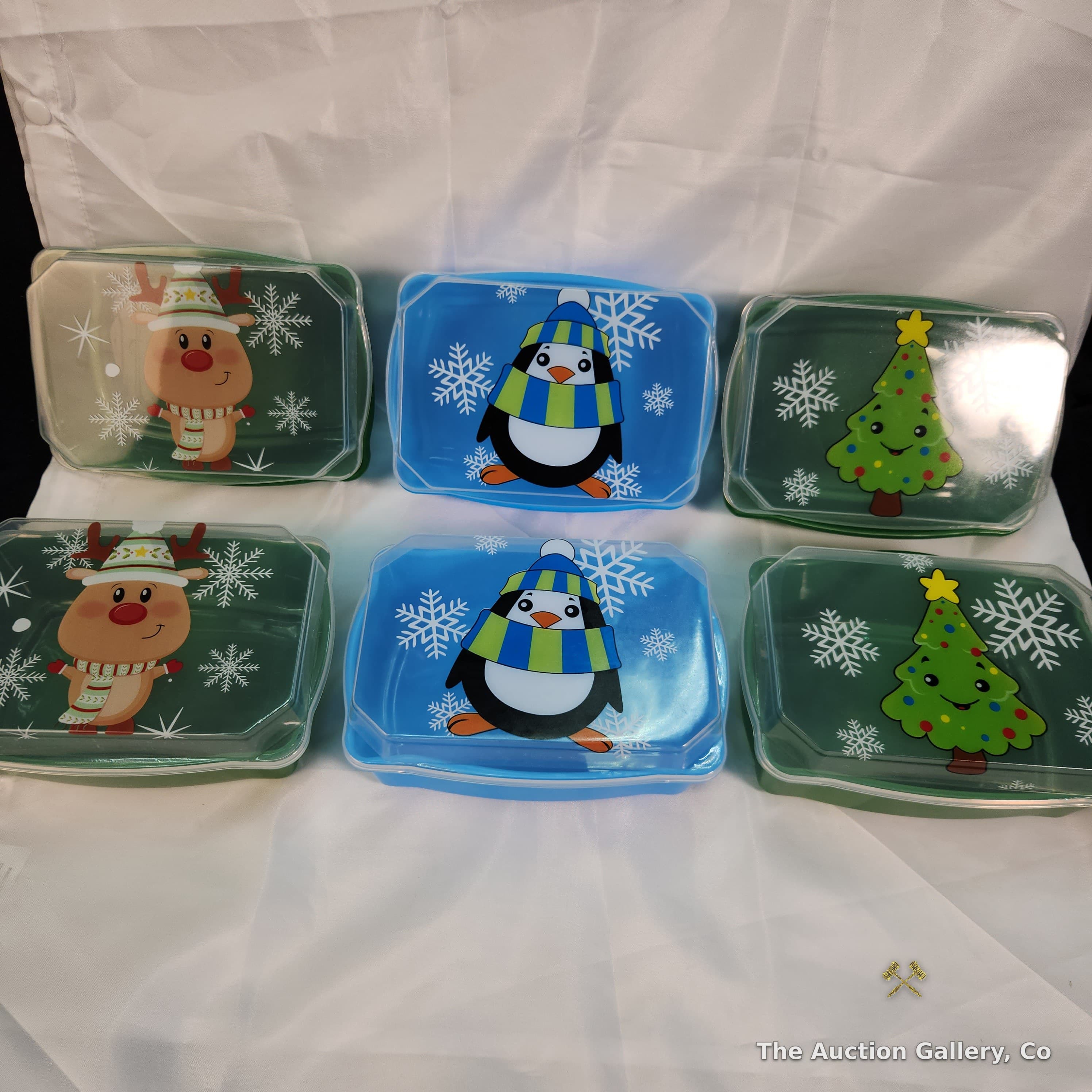 Christmas Holiday Plastic Lidded Containers, Set of 6