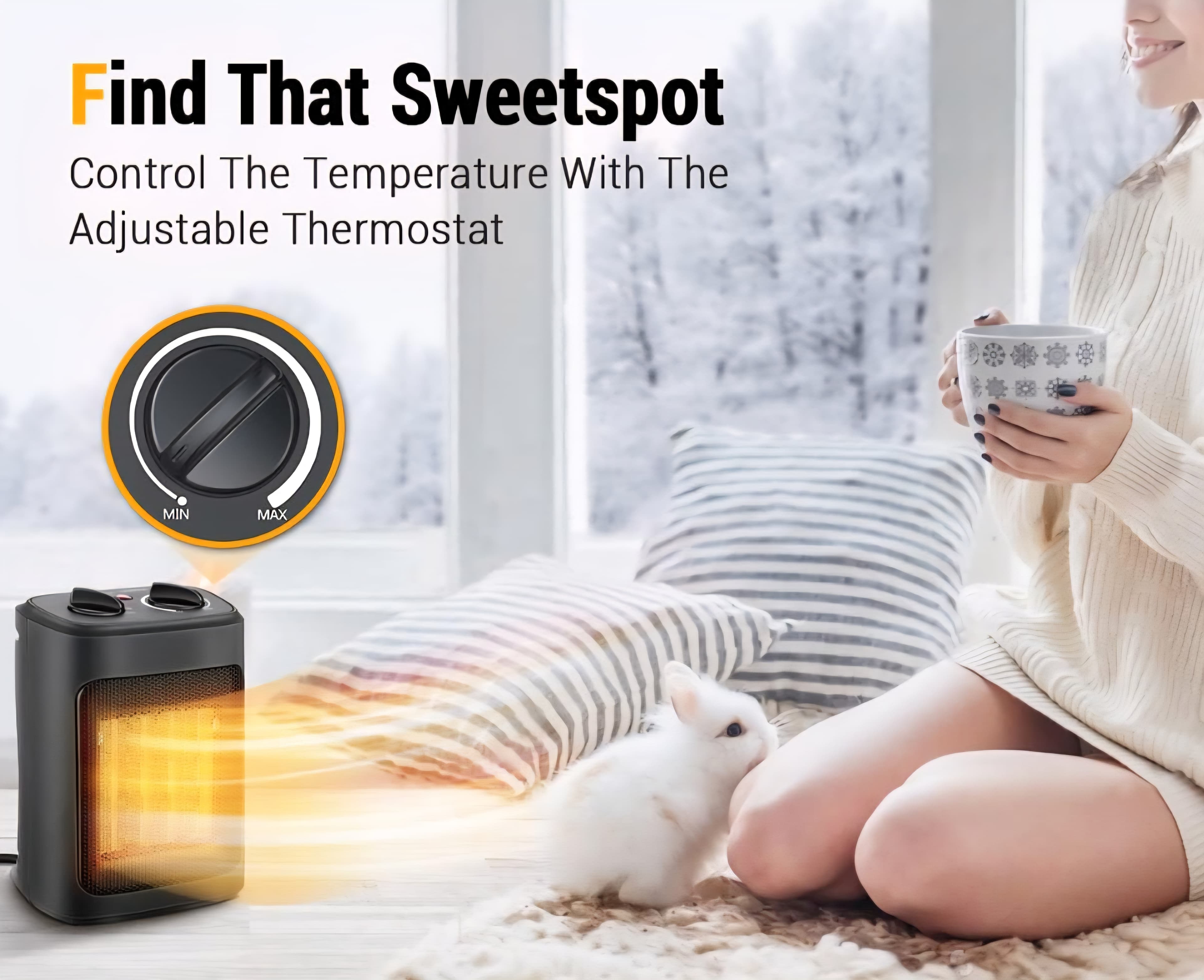 Space Heater, 1500W Electric Heaters Indoor Portable with Thermostat | PTC Fast Heating Ceramic | Multi Fan Modes