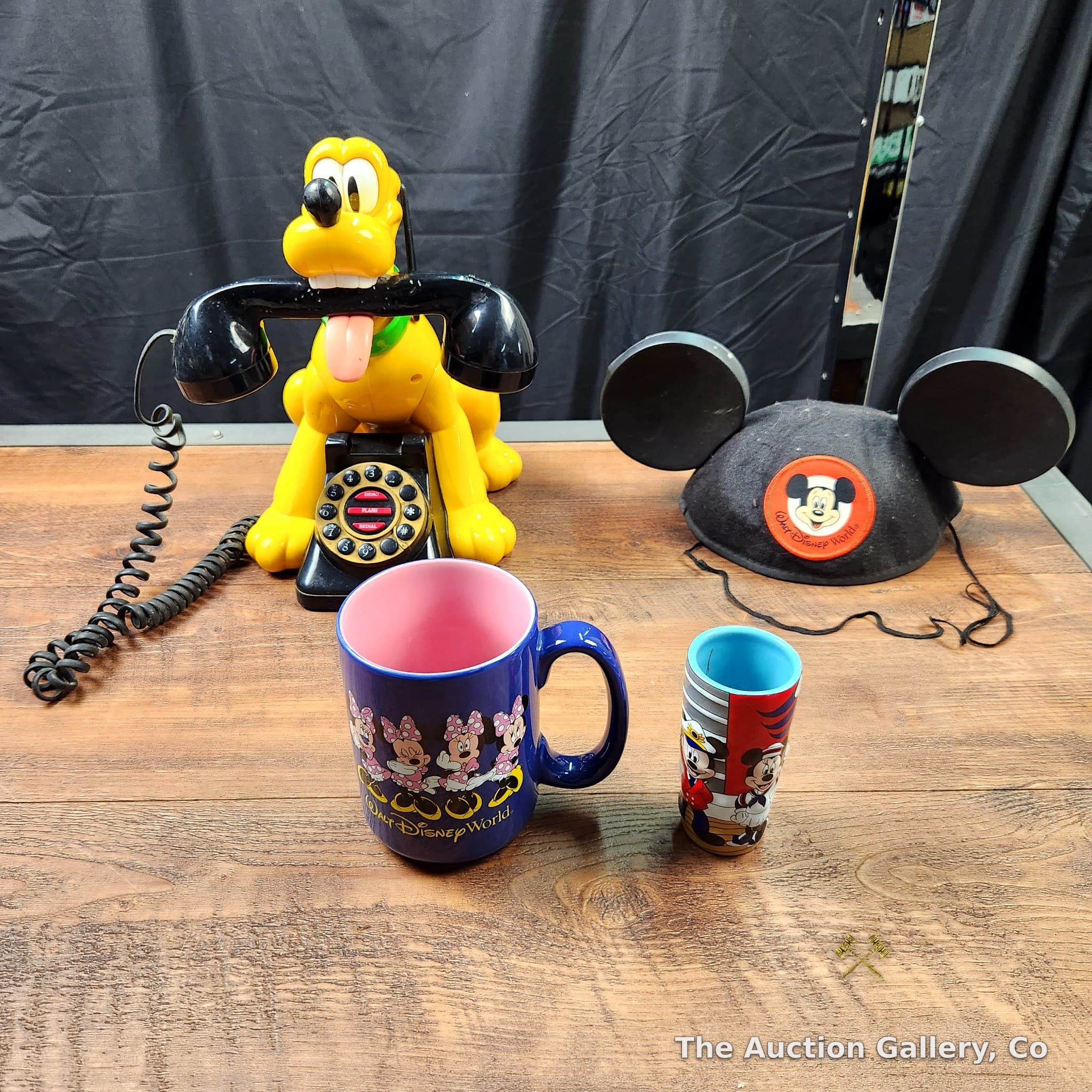 Walt Disney World Souvenir Lot โ Pluto Phone, Ears Hat, Mug & Cup