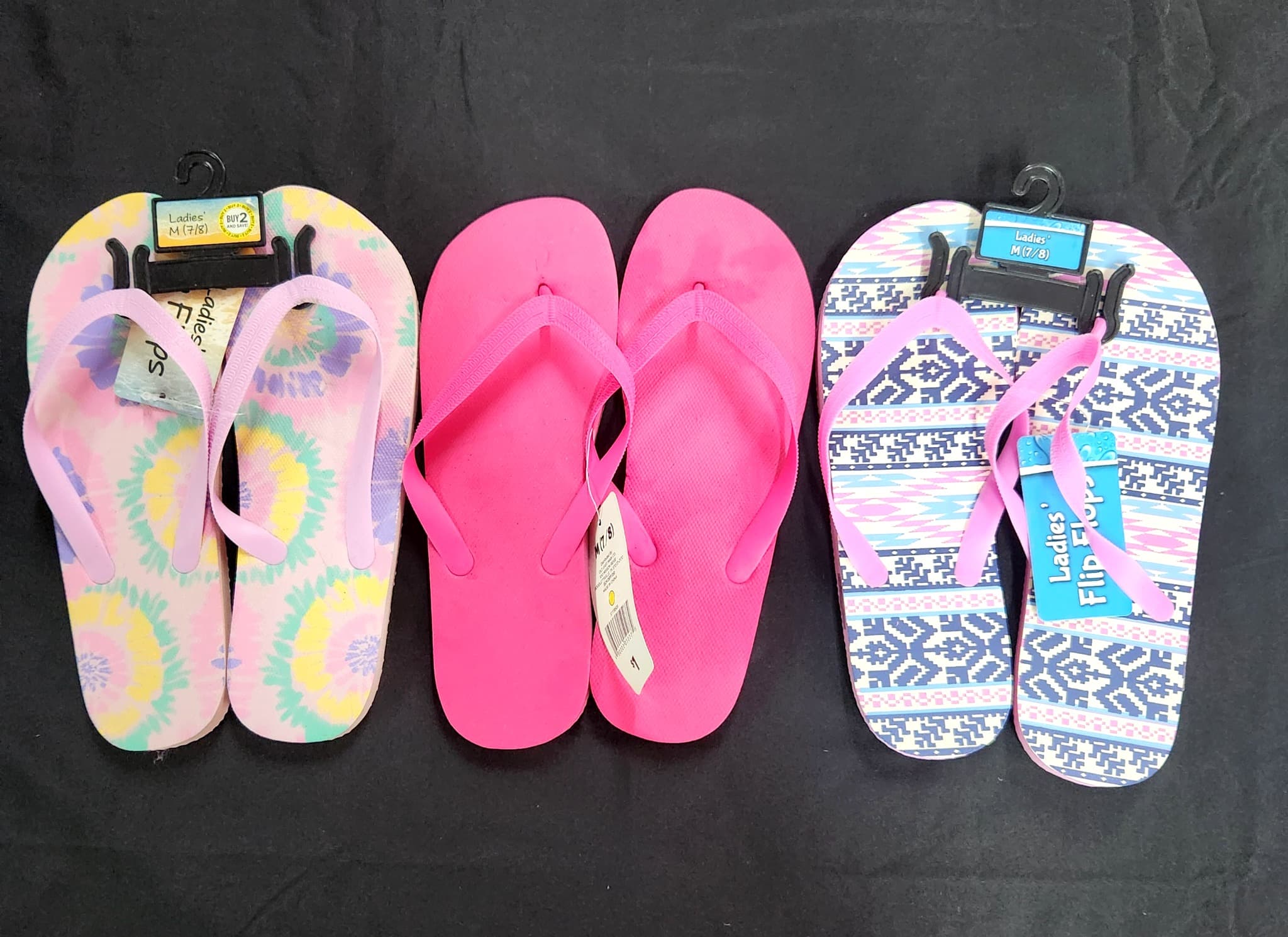 Women's Flip Flops, 3 Pairs, Size Medium (7/8)