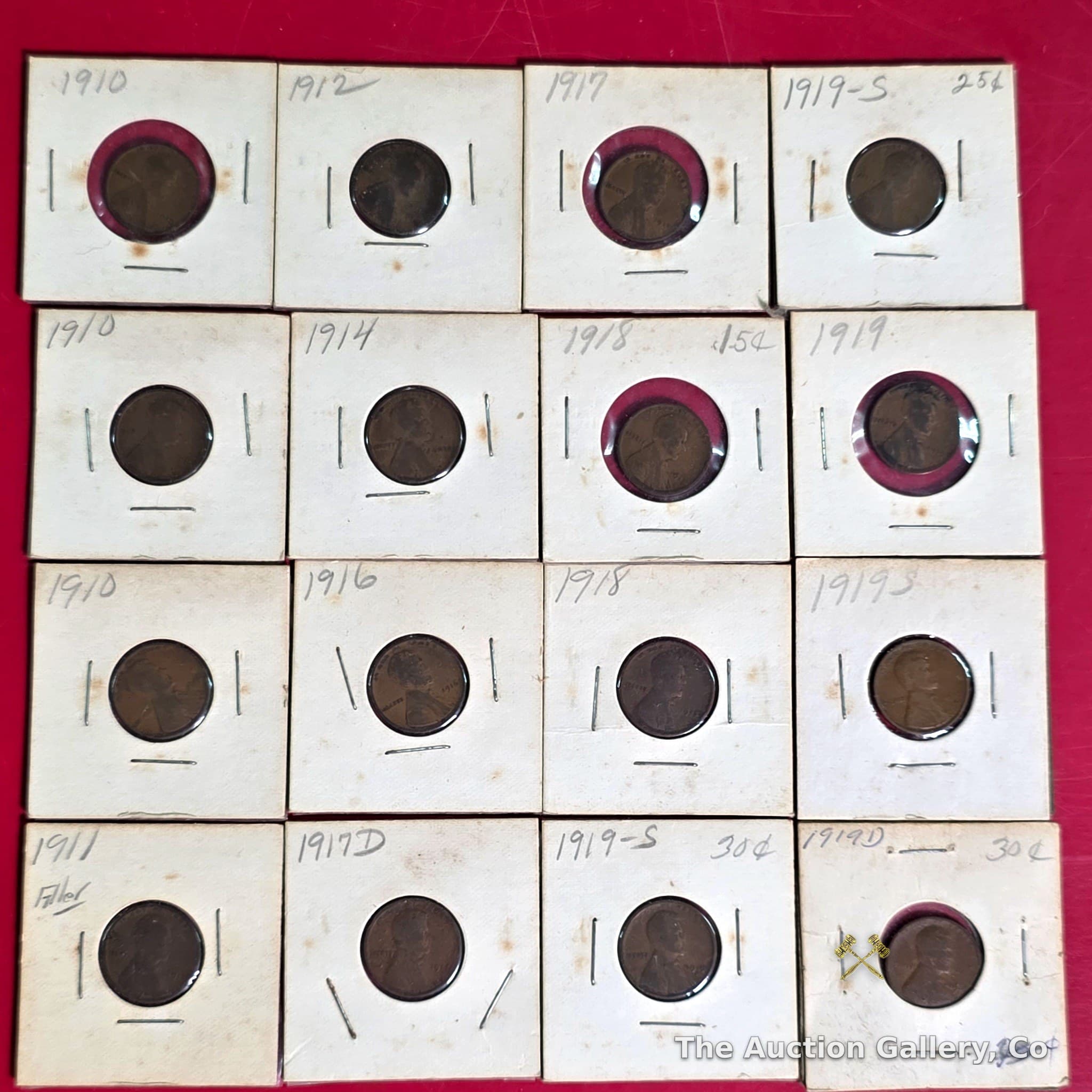 Lincoln Wheat Cents, Lot of 16 (1910โ1919, Various Mints)