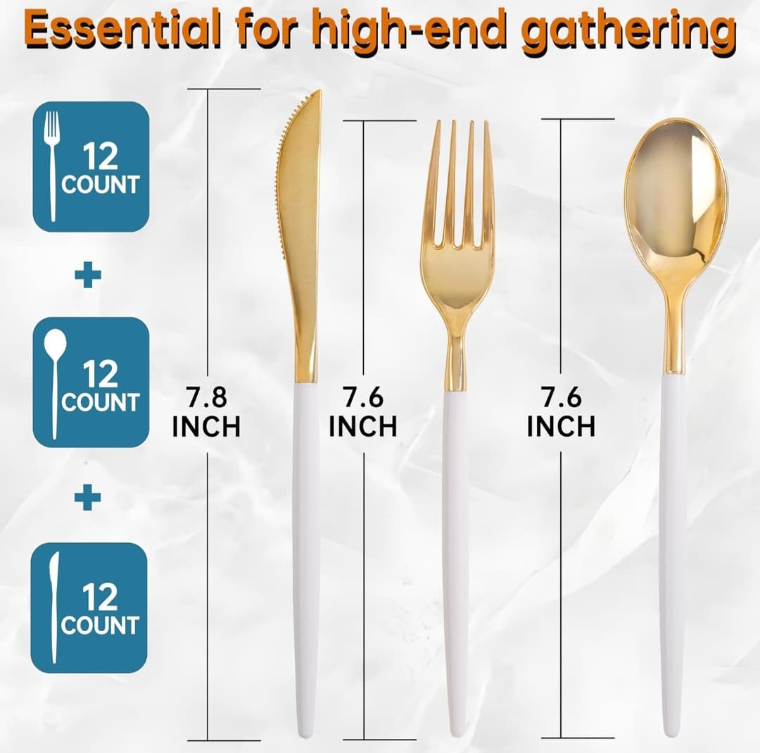 36Pc Gold Plastic Silverware Set