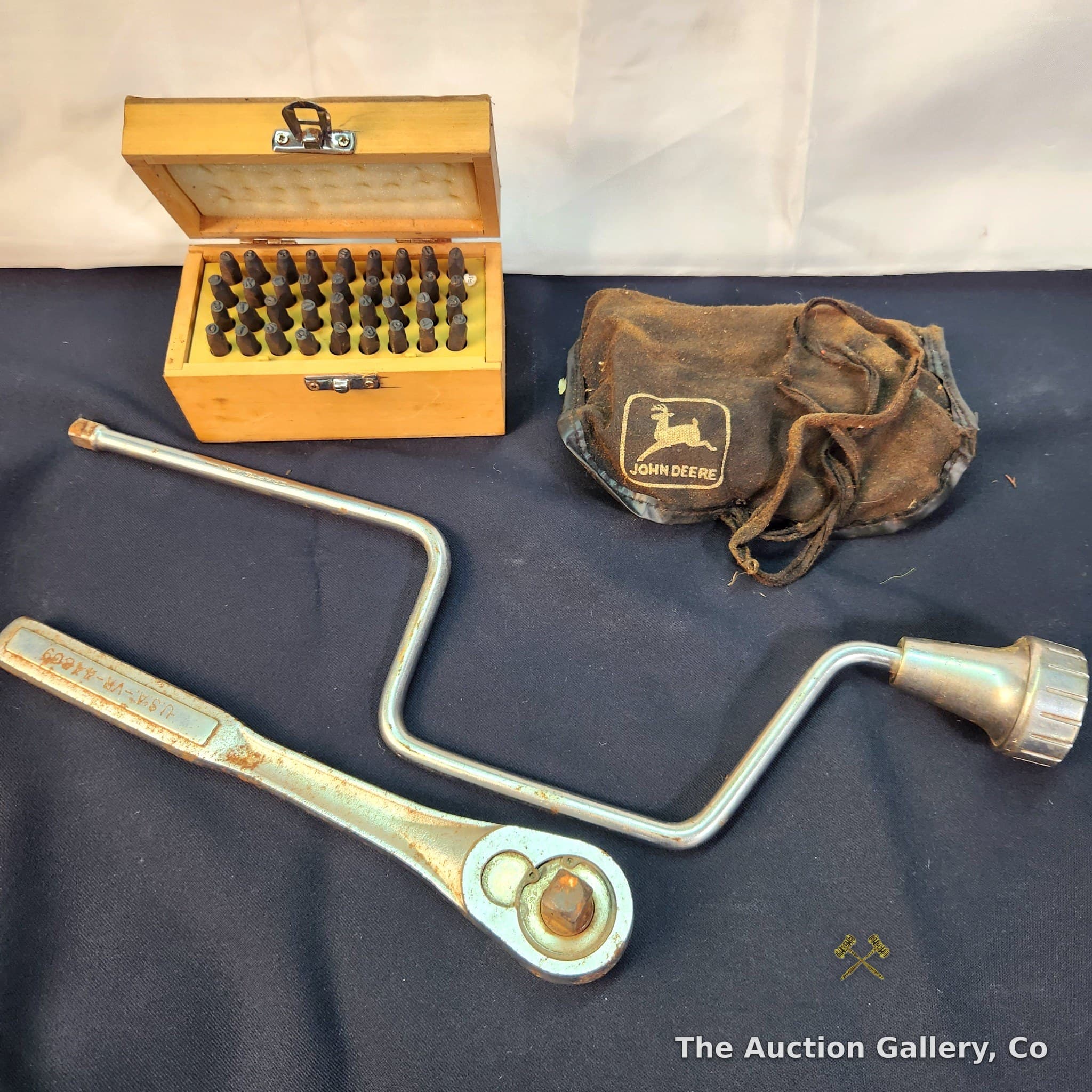 Craftsman Ratchet, Speed Handle, Letter Stamp Set & John Deere Pouch with Tools