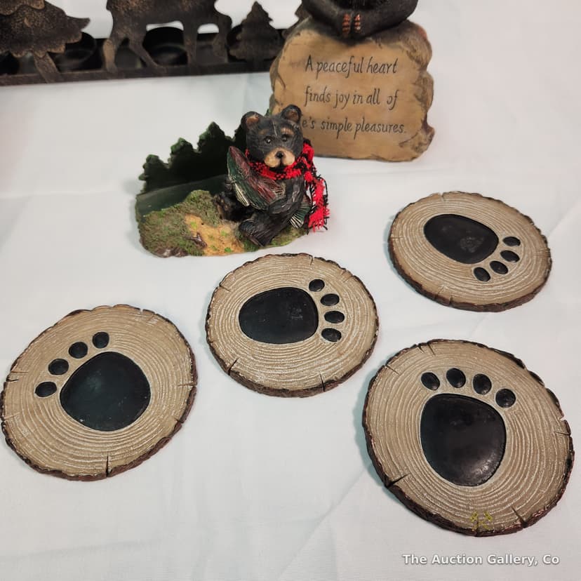 Cabin Decor Lot โ Lantern, Bear Figurine, Bear with Coasters & More โ photo 3
