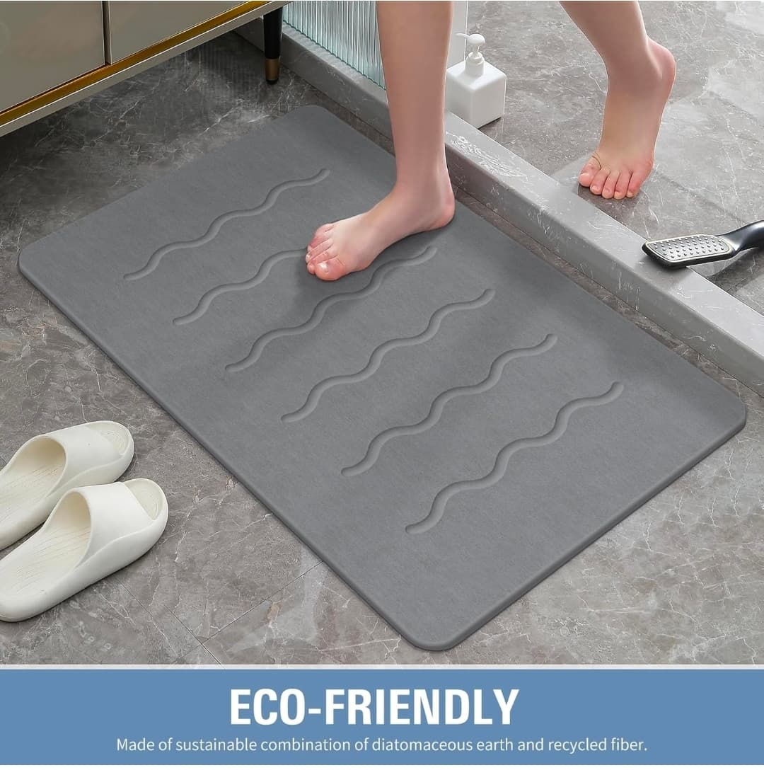 OTHWAY 32"x 20" Stone Bath Mat Large, Diatomaceous Earth Bath Mat for Bathroom Quick Drying Absorbing, Long Non-Slip Diatomite Hard Stone Shower Mat Instant Dry(Dark Grey)