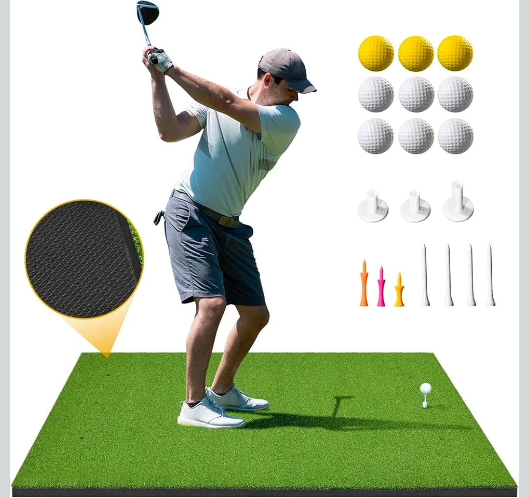 5x4ft Golf Hitting Mat, Thickened 21mm/31mm/36mm Artificial Turf Golf Practice Mats for Indoor Outdoor Backyard Driving Swing Training with 9 PU Balls, 3 Rubber Tees, 7 Tees