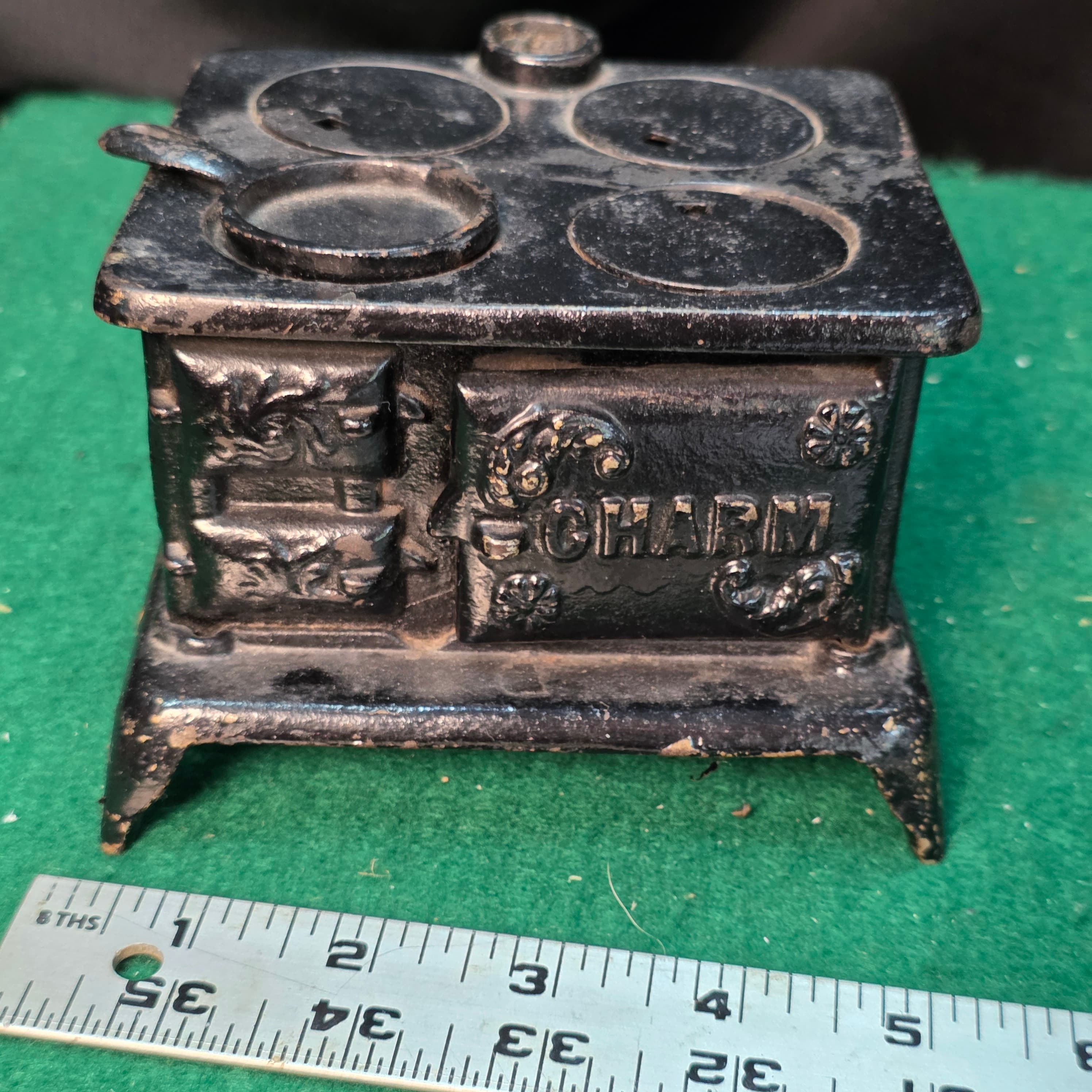 "Charm" Miniature Cast Iron Toy Cook Stove, Antique
