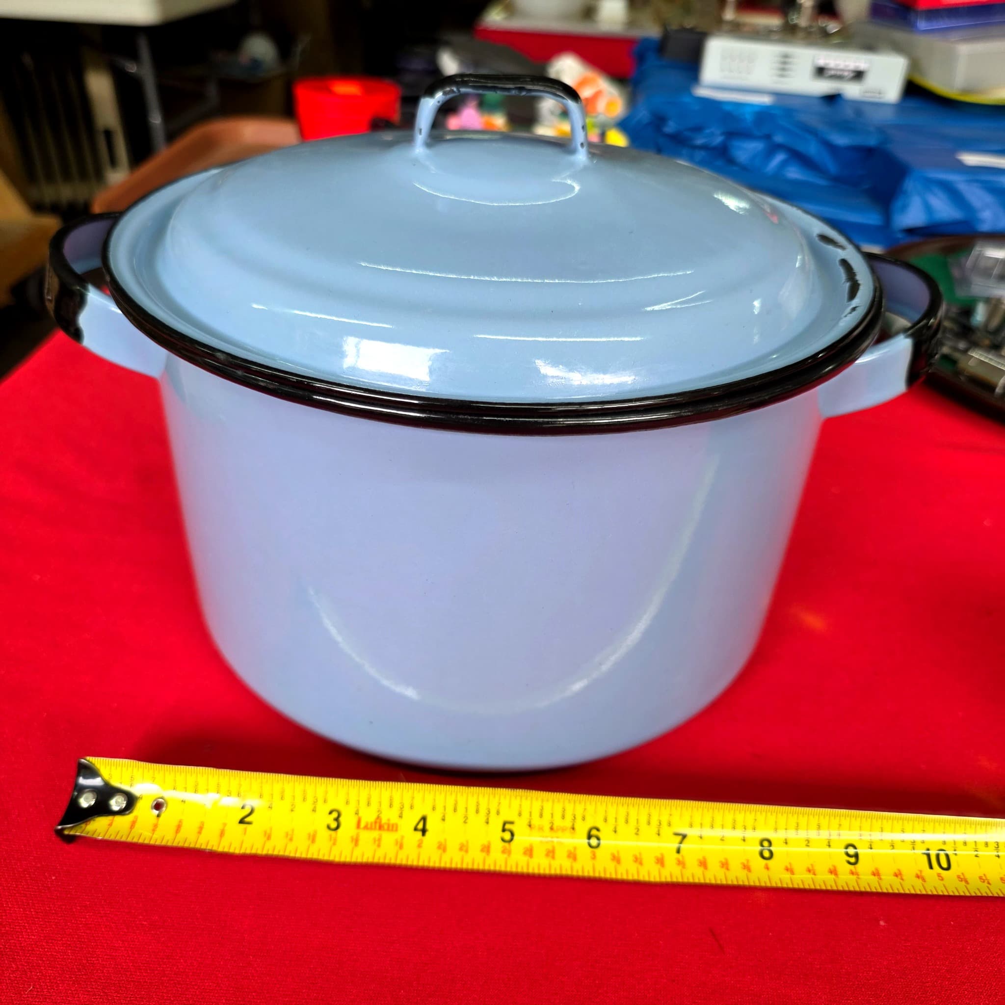 Vintage Enamelware Stock Pot with Lid, Light Blue