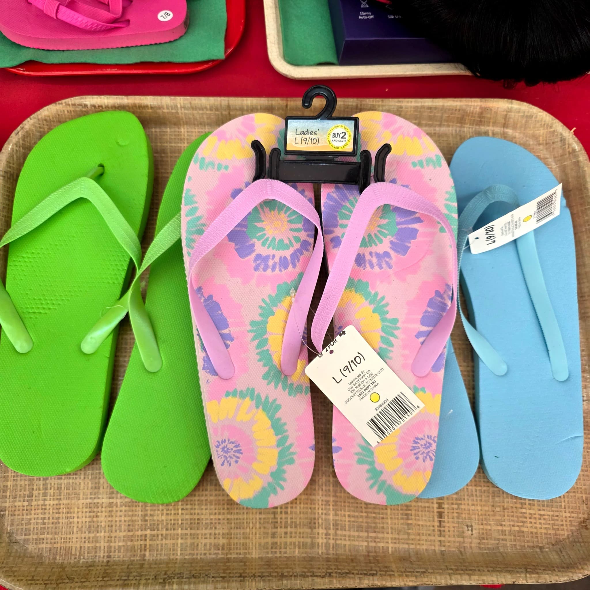 Three Pairs Ladies' Flip-Flops, Size Large, Brand New