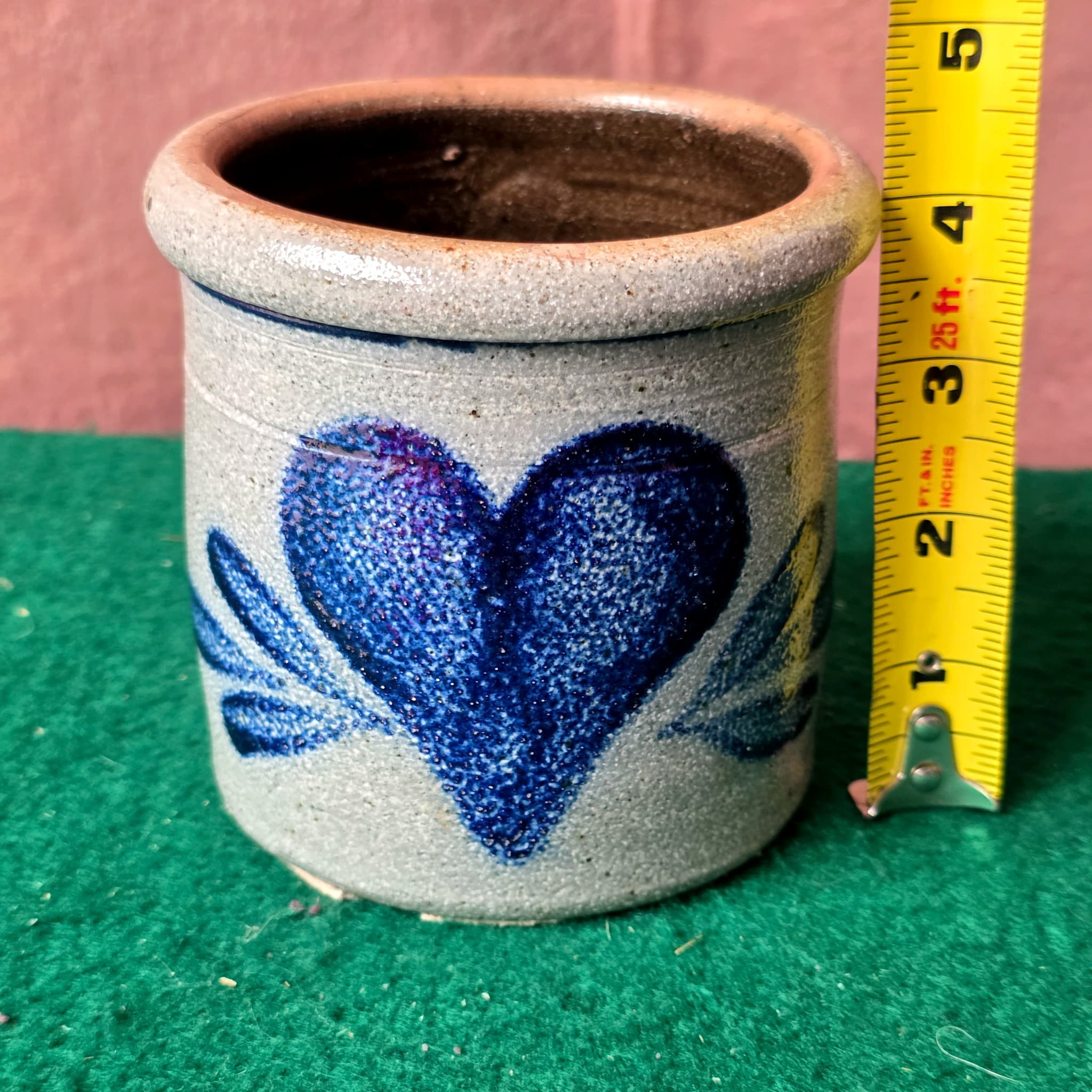 Rowe Pottery 1987 Salt Glaze Stoneware Crock, Heart Motif