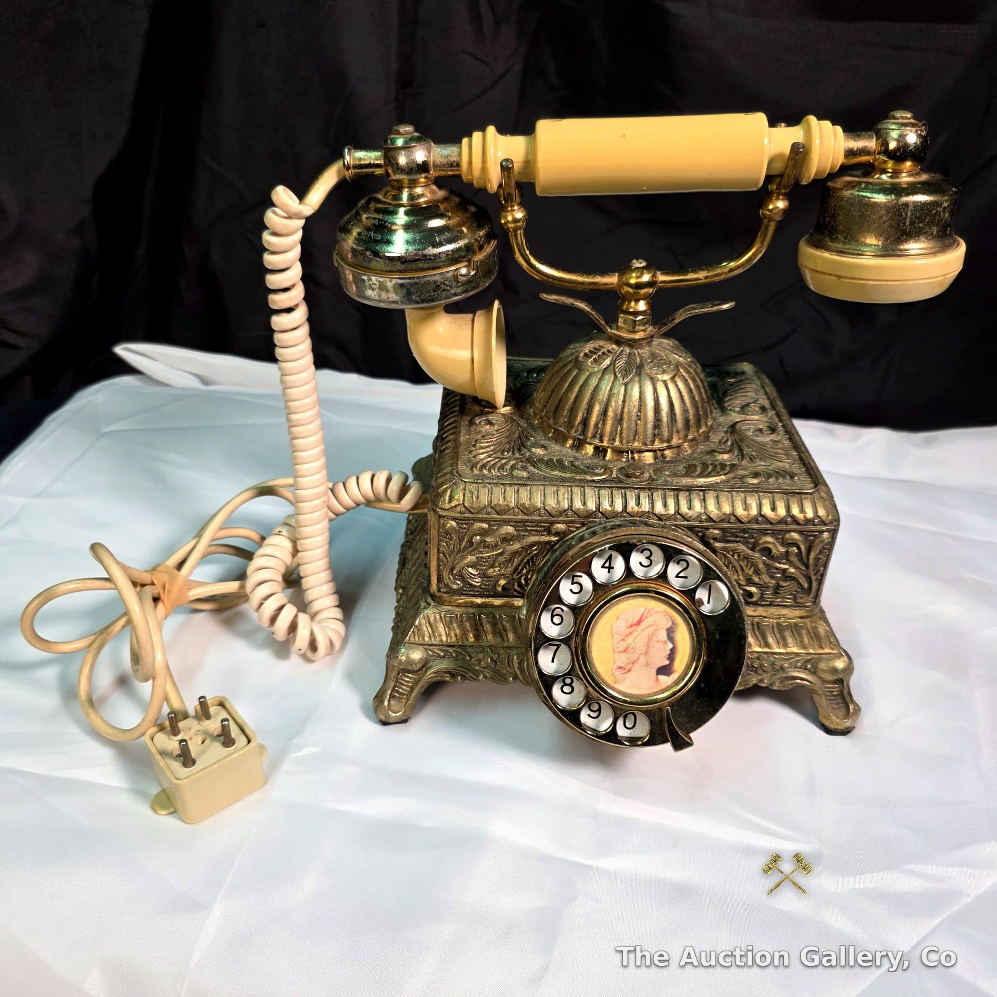 Vintage Ornate Brass Rotary Dial Telephone, Working