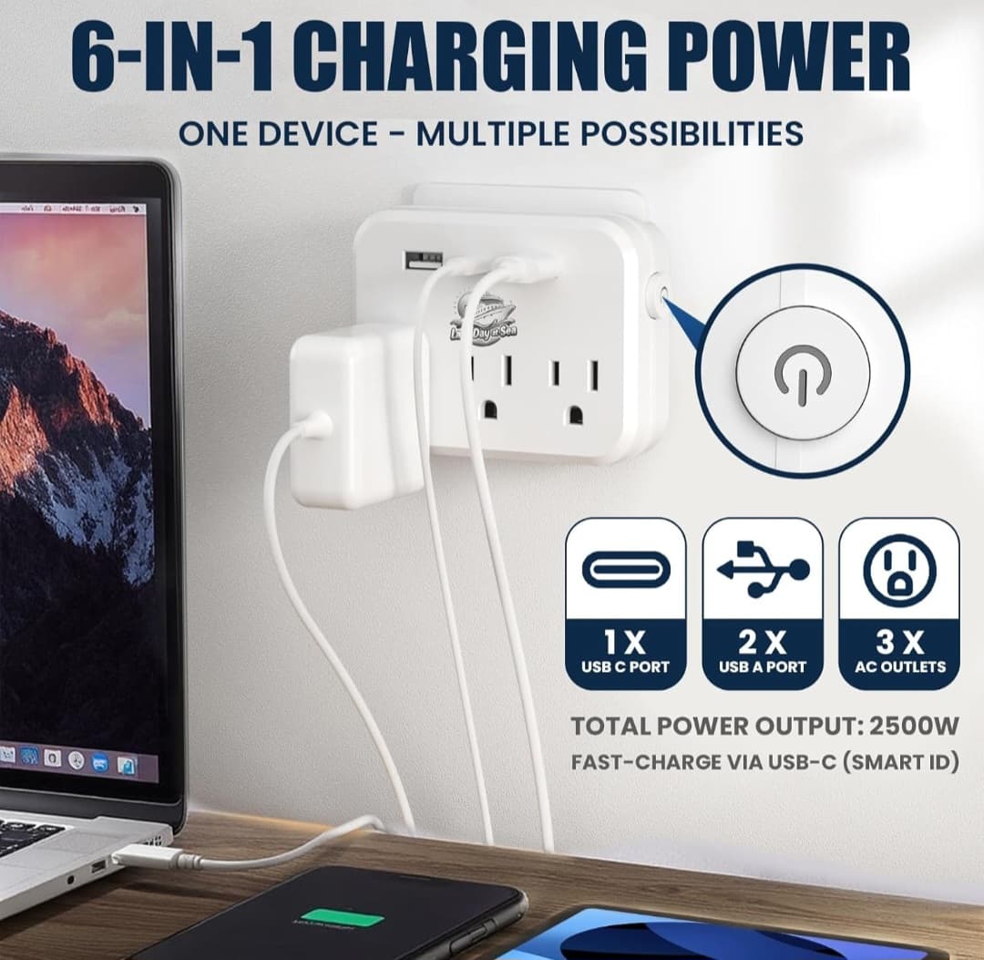 Non Surge Power Strip - with USB, USB-C - Cruise Ship Compliant