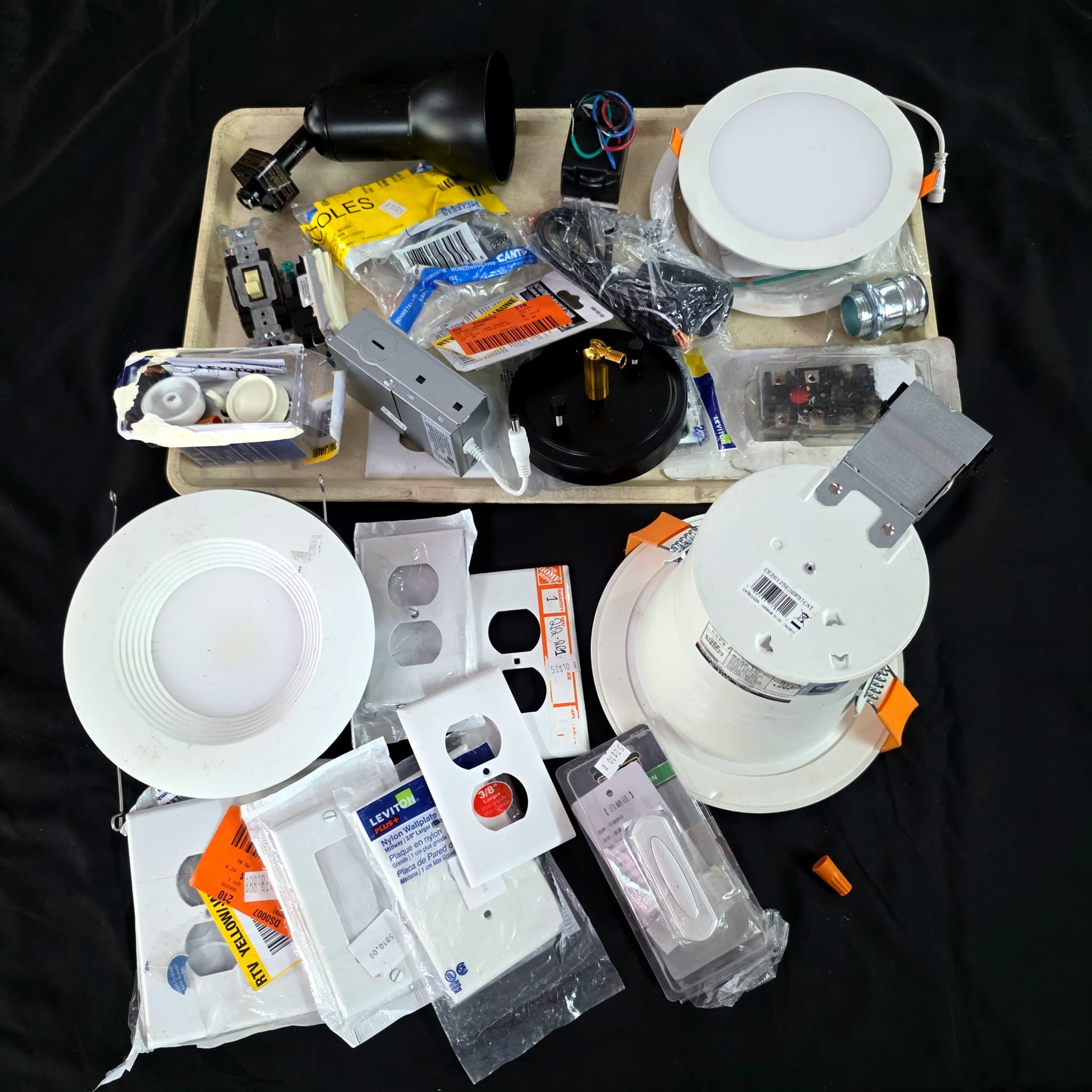 Mixed Lot Electrical Supplies, Recessed Lights, Switches, Covers