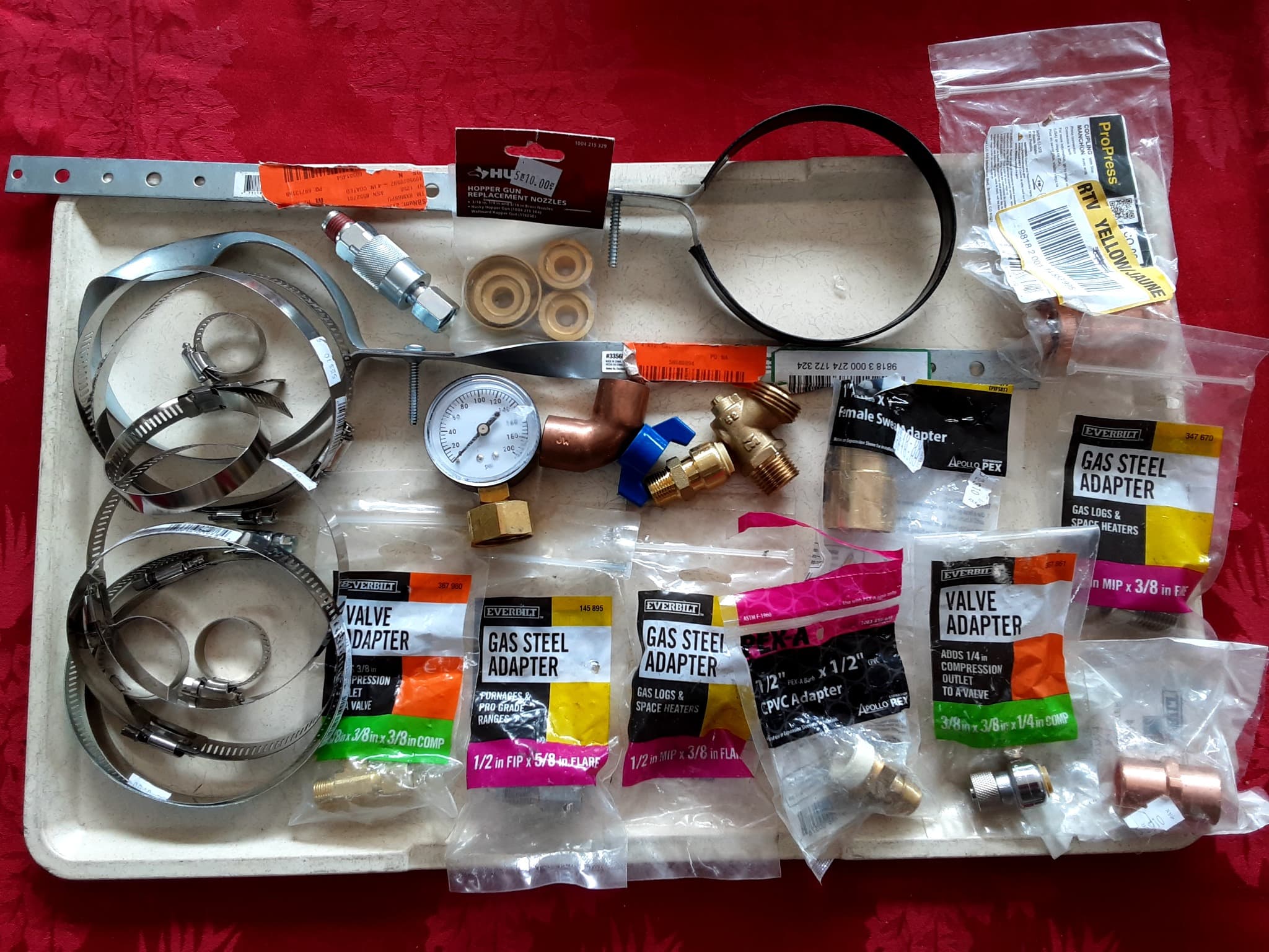 Mixed Lot of Plumbing & Gas Fittings, Clamps, Hardware