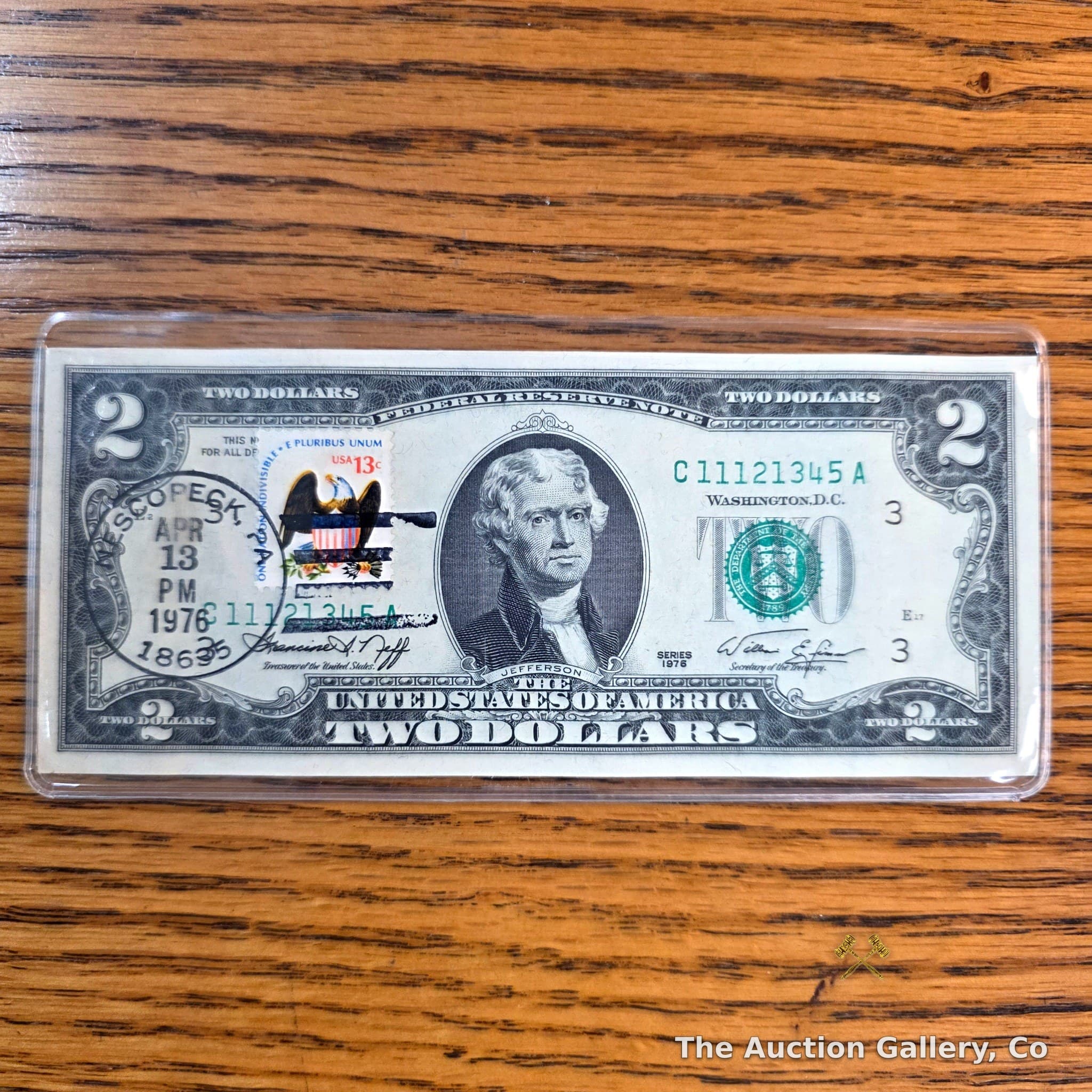 1976 Nescopeck $2 Bill First Day Issue, Postmarked April 13 1976